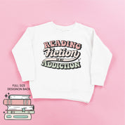 Reading Fiction is My Addiction on Front w/ Books on Back - Child Sweater Little Mama Shirt Shop