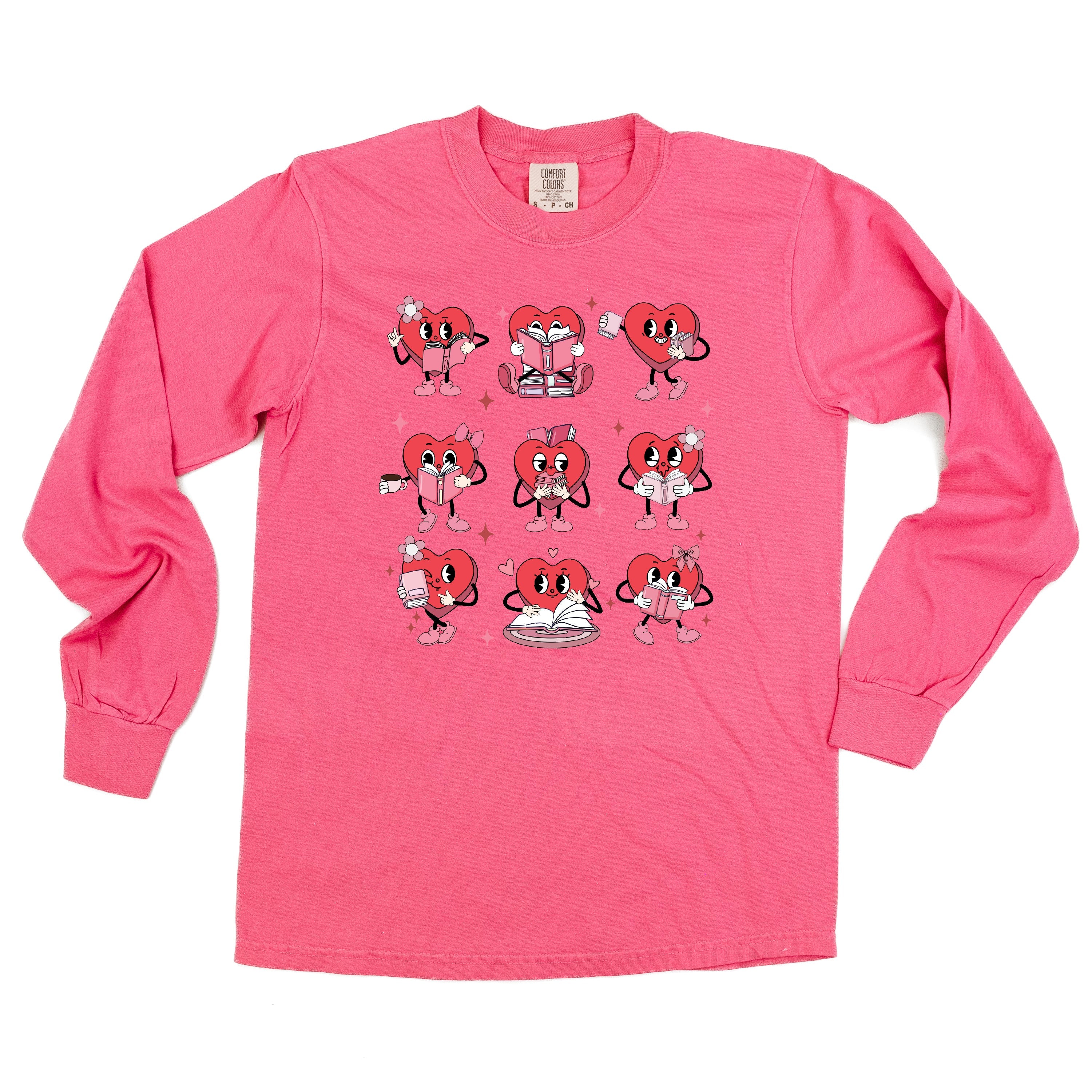 Reading Hearts - LONG SLEEVE Comfort Colors Tee Little Mama Shirt Shop