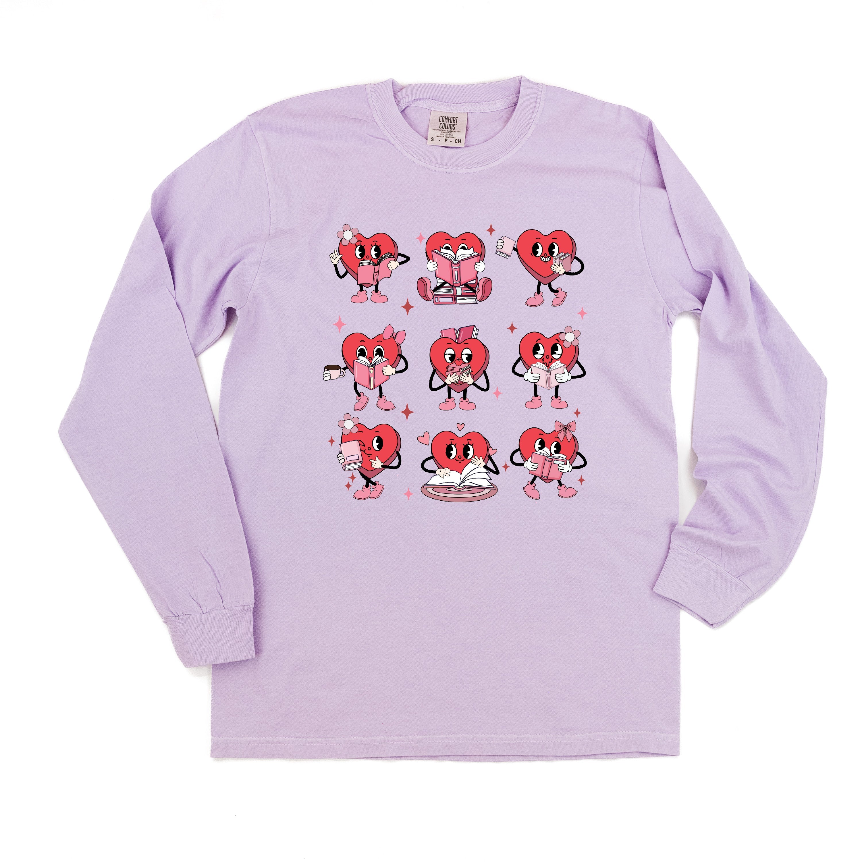 Reading Hearts - LONG SLEEVE Comfort Colors Tee Little Mama Shirt Shop