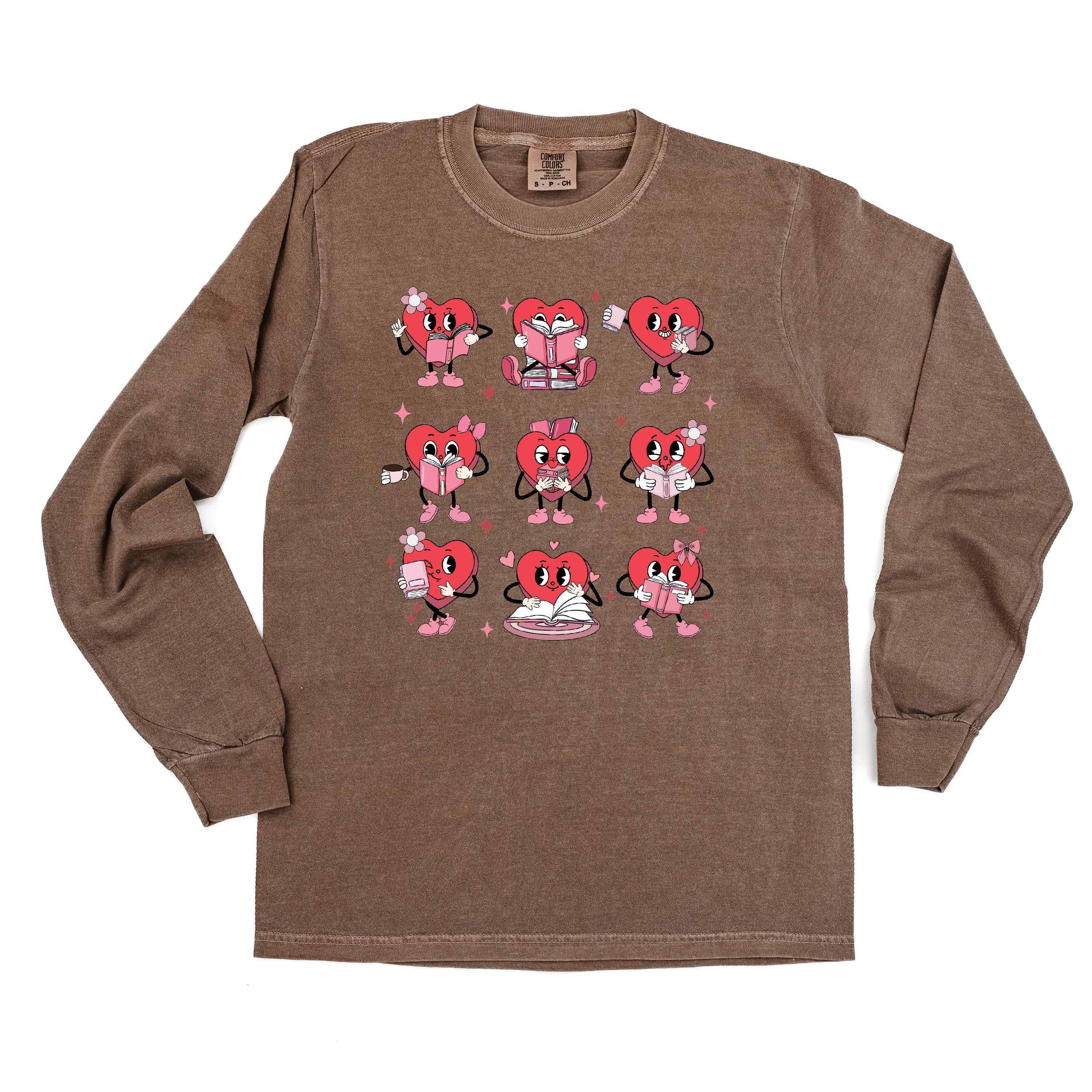 Reading Hearts - LONG SLEEVE Comfort Colors Tee Little Mama Shirt Shop