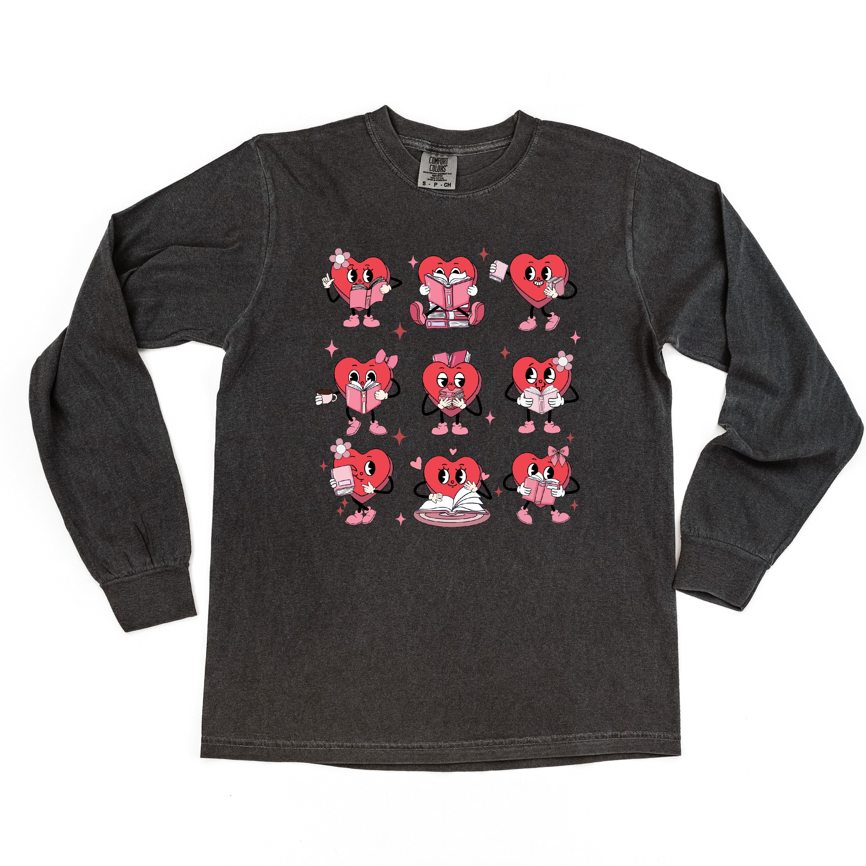 Reading Hearts - LONG SLEEVE Comfort Colors Tee Little Mama Shirt Shop
