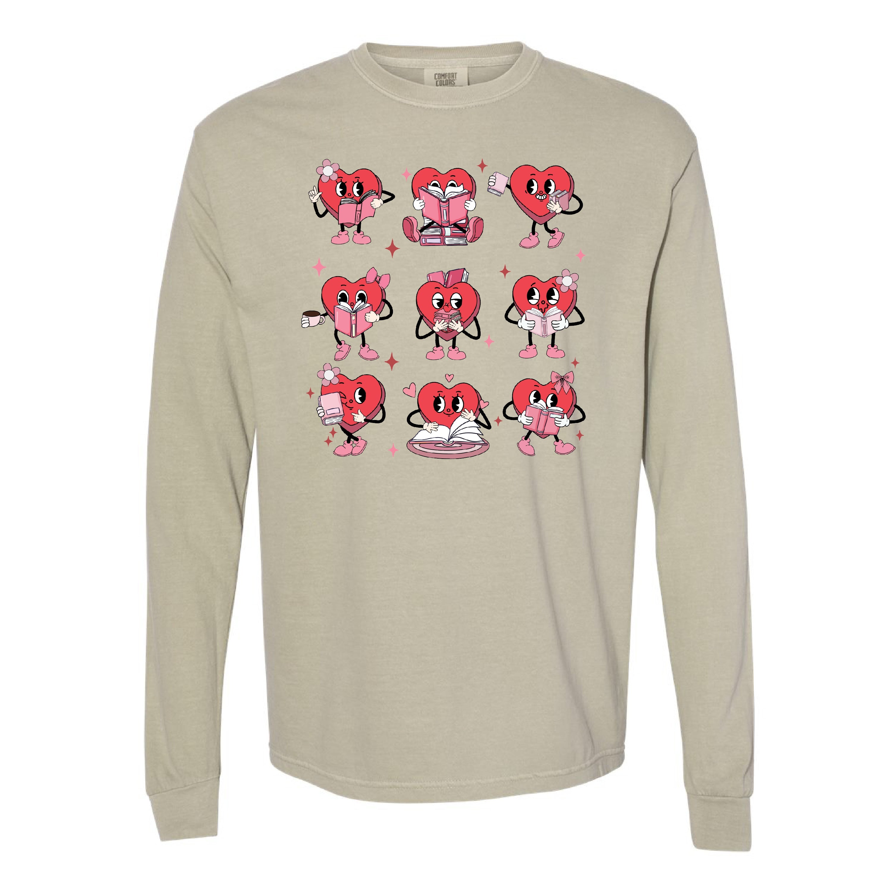 Reading Hearts - LONG SLEEVE Comfort Colors Tee Little Mama Shirt Shop