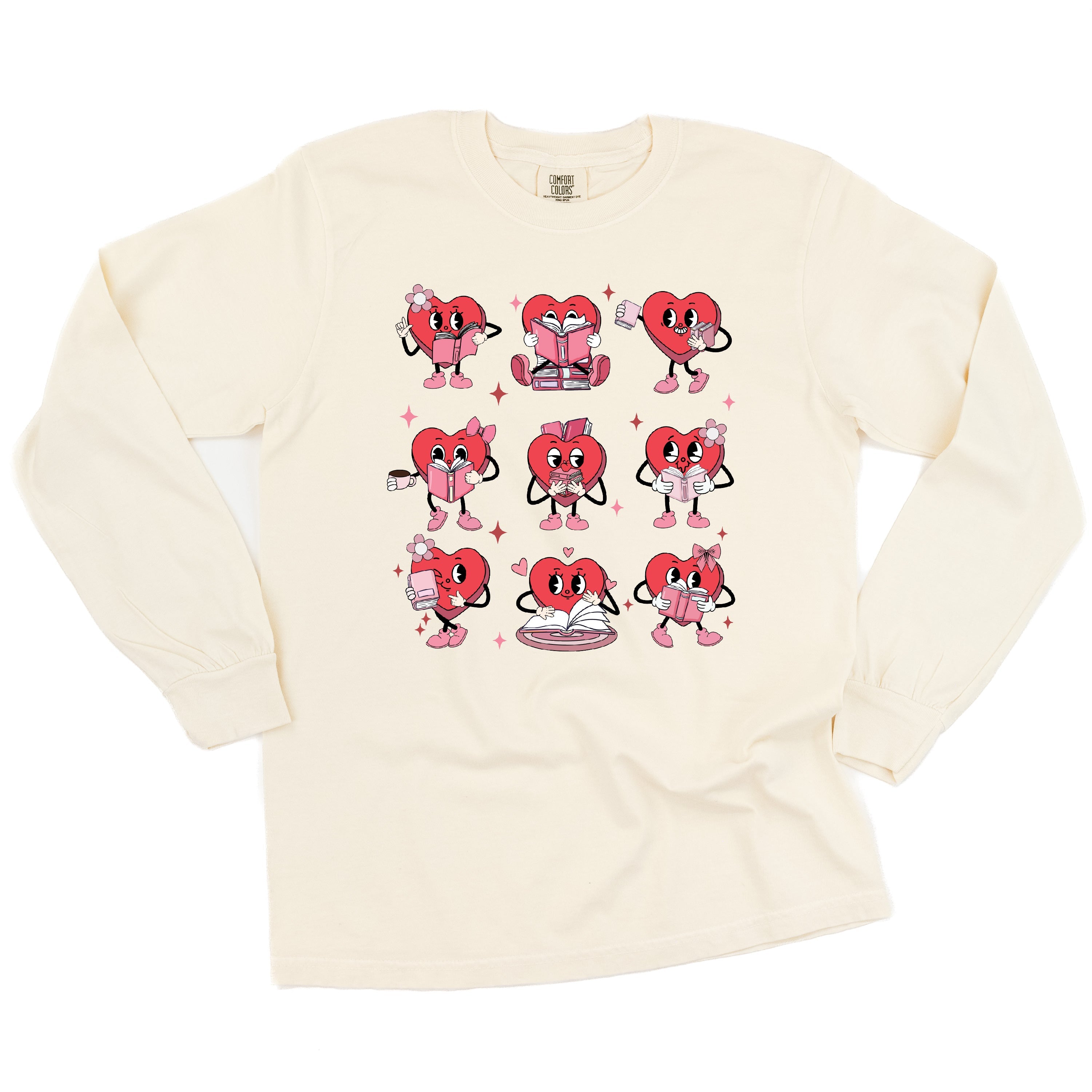 Reading Hearts - LONG SLEEVE Comfort Colors Tee Little Mama Shirt Shop