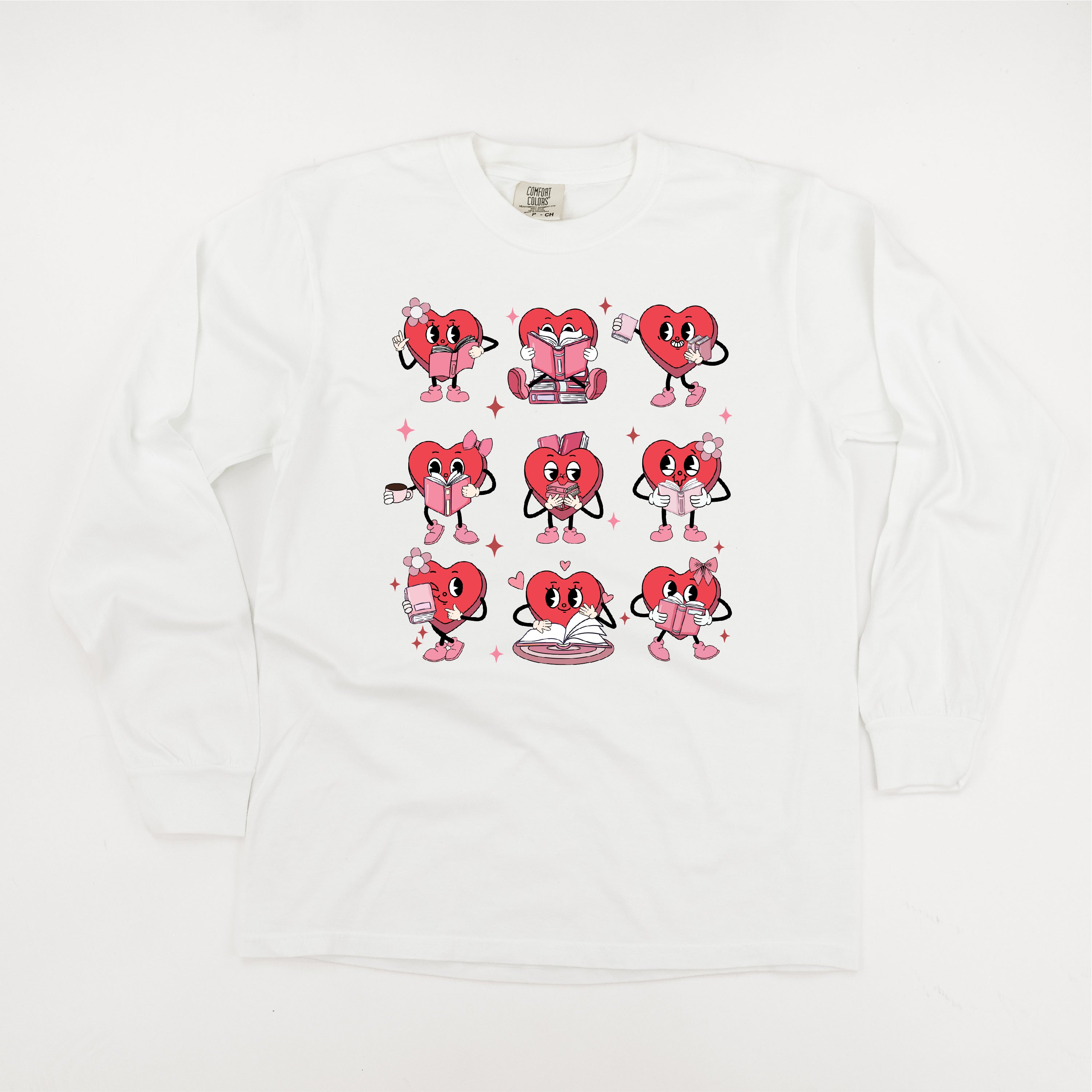 Reading Hearts - LONG SLEEVE Comfort Colors Tee Little Mama Shirt Shop