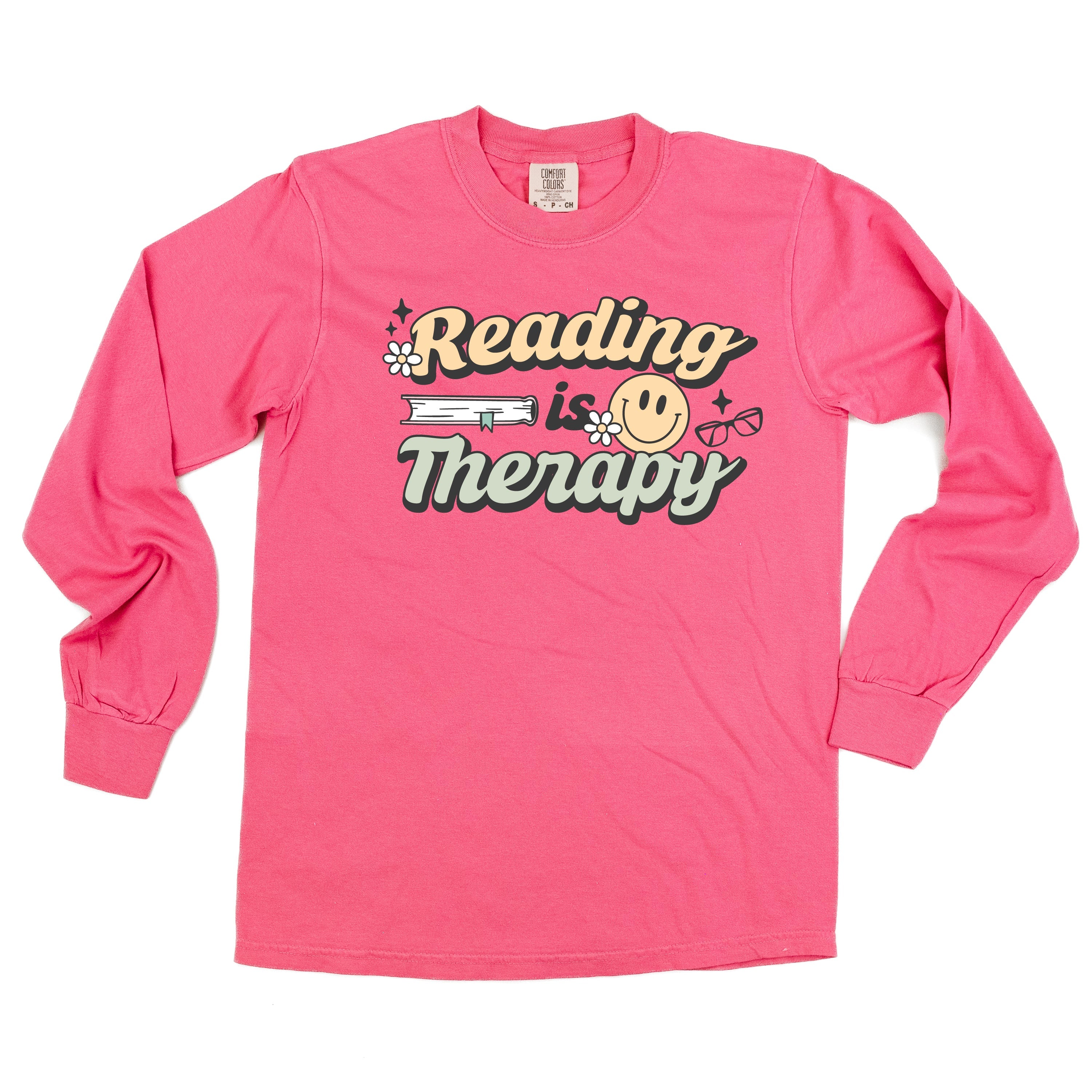 Reading is Therapy - Long Sleeve Comfort Colors Tee Little Mama Shirt Shop
