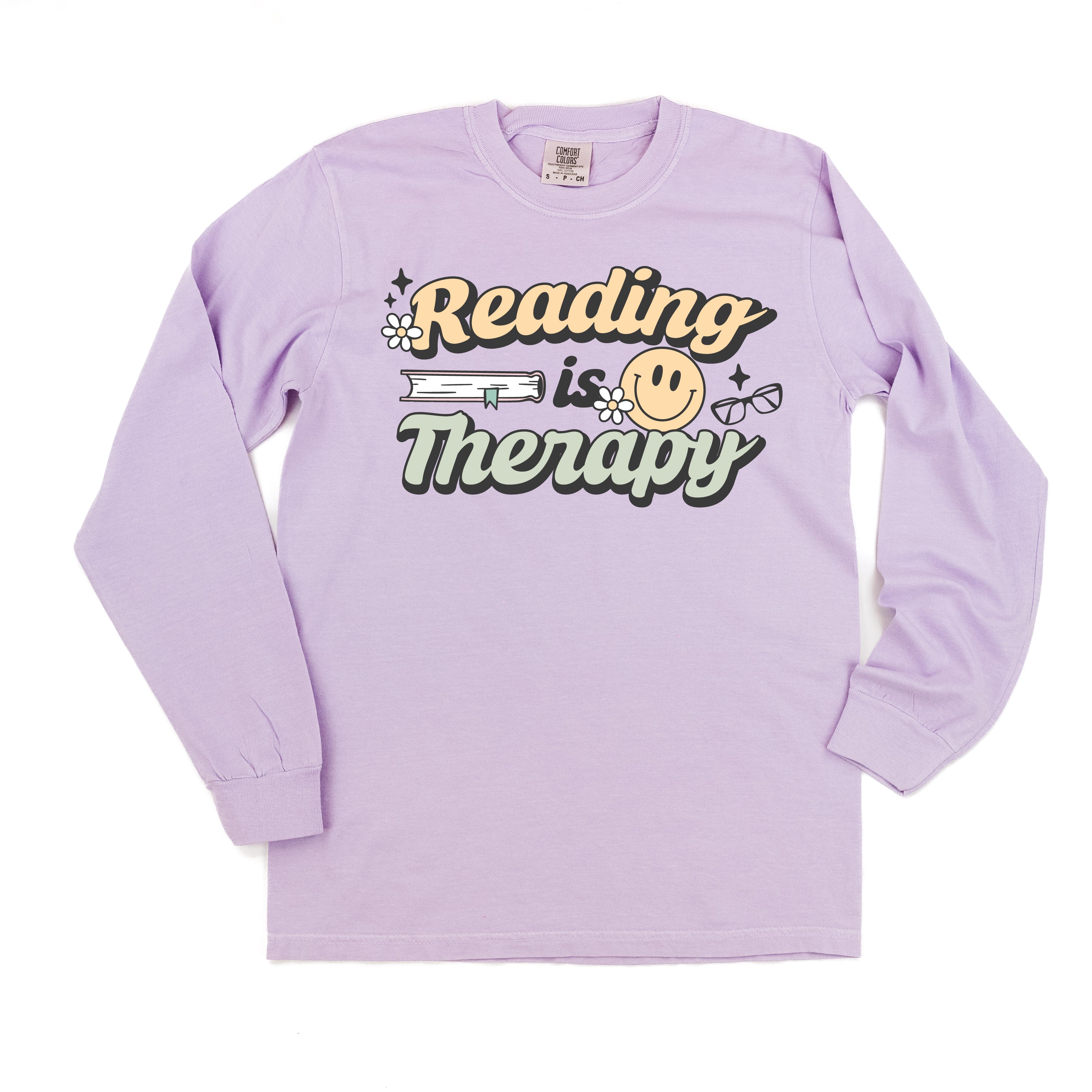 Reading is Therapy - Long Sleeve Comfort Colors Tee Little Mama Shirt Shop