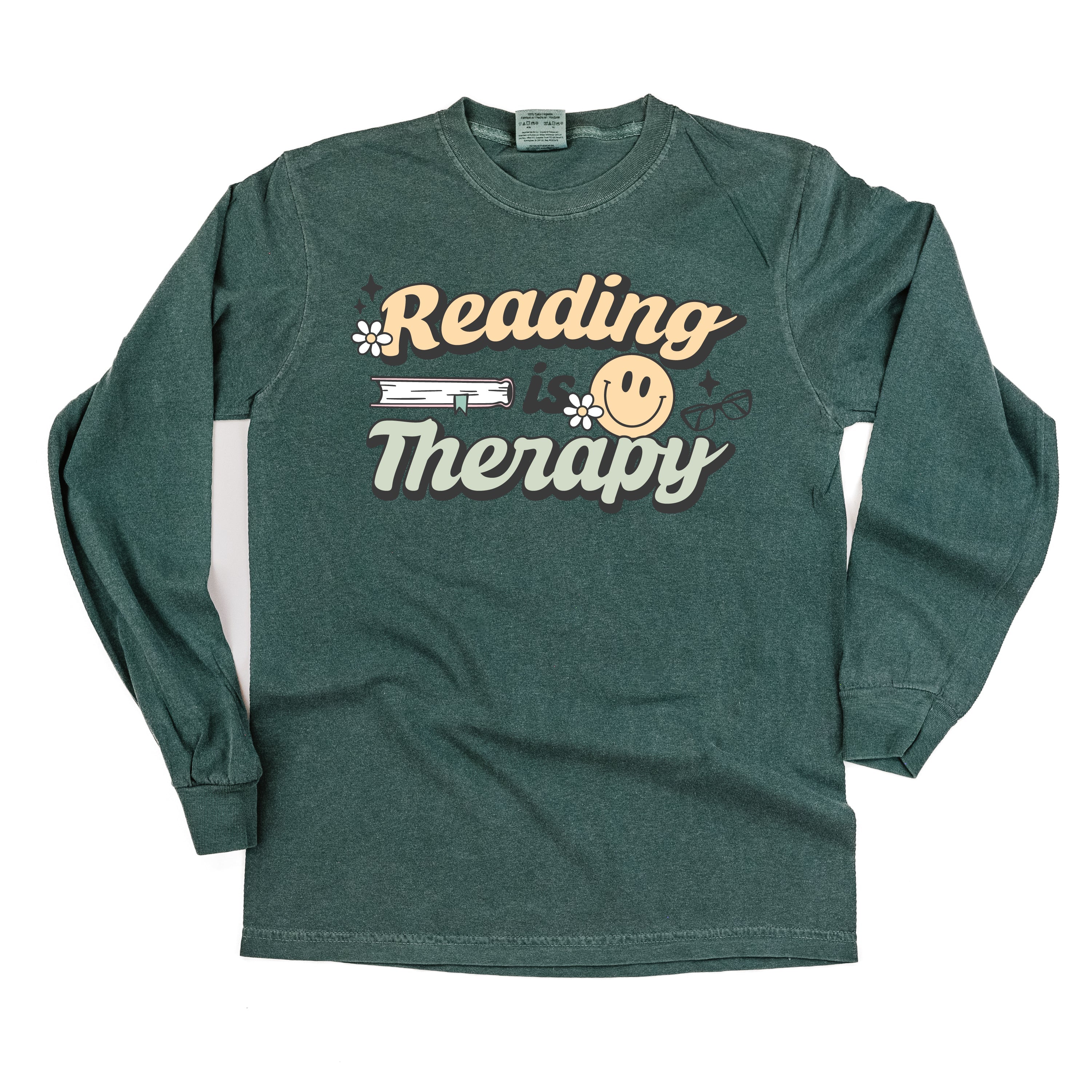 Reading is Therapy - Long Sleeve Comfort Colors Tee Little Mama Shirt Shop