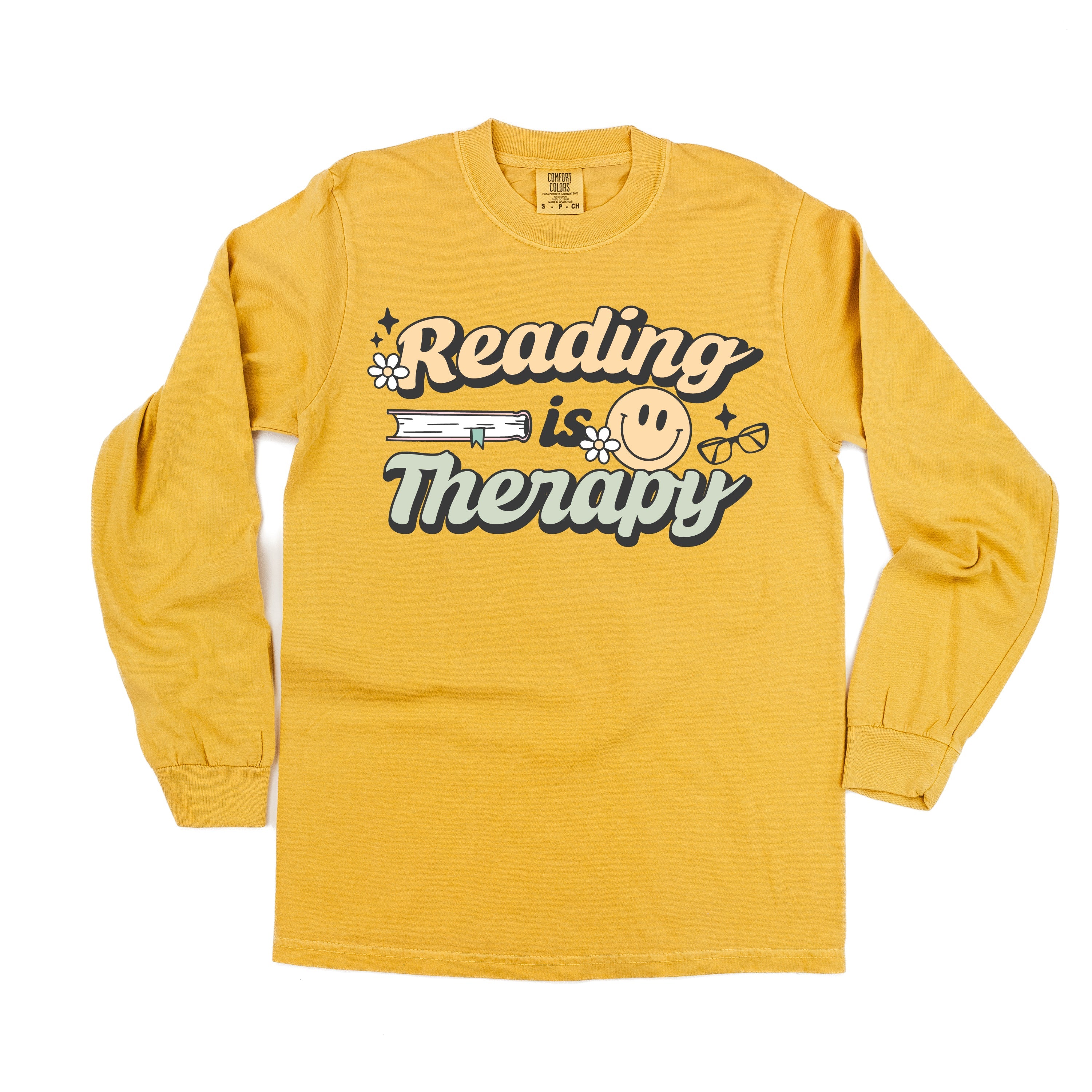 Reading is Therapy - Long Sleeve Comfort Colors Tee Little Mama Shirt Shop