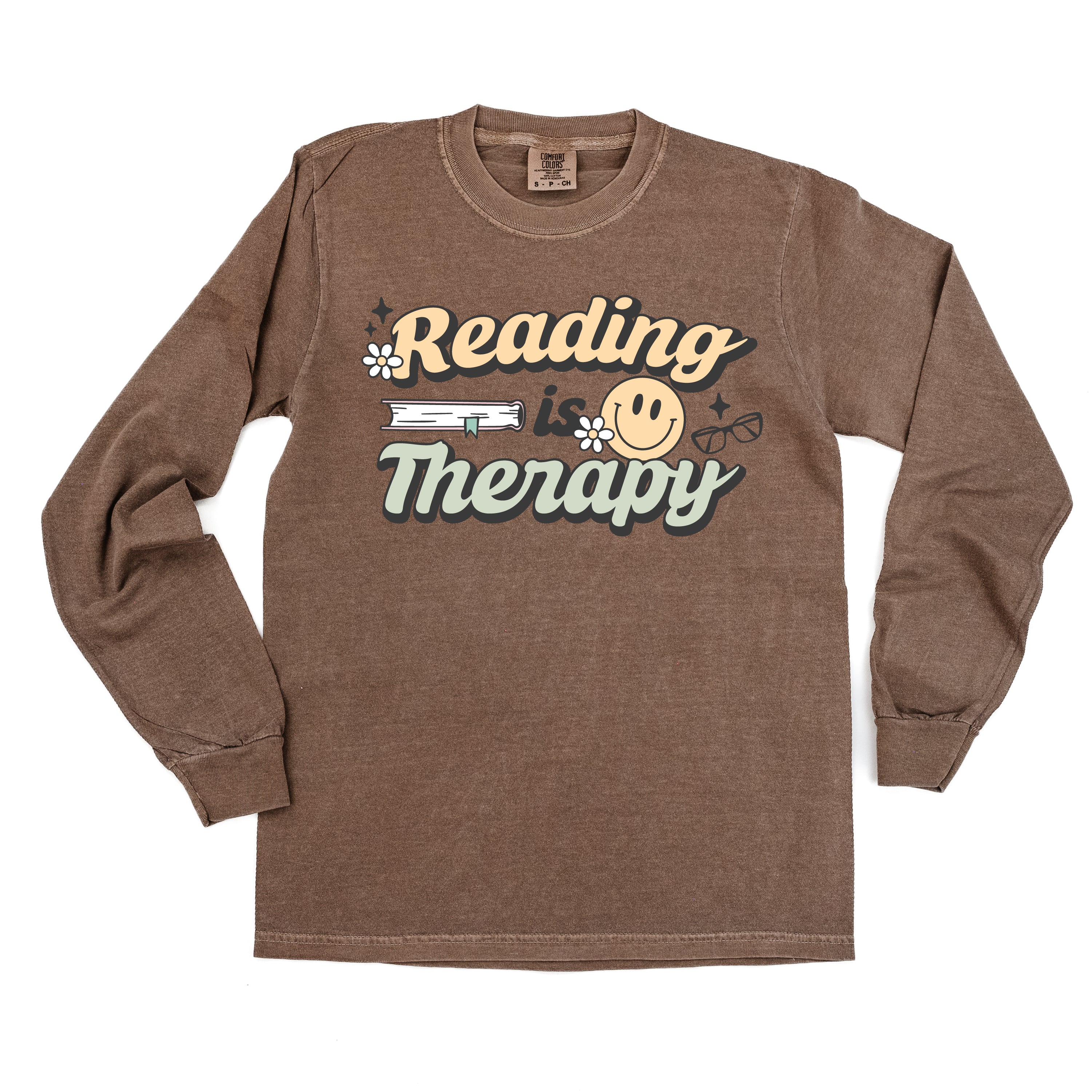 Reading is Therapy - Long Sleeve Comfort Colors Tee Little Mama Shirt Shop