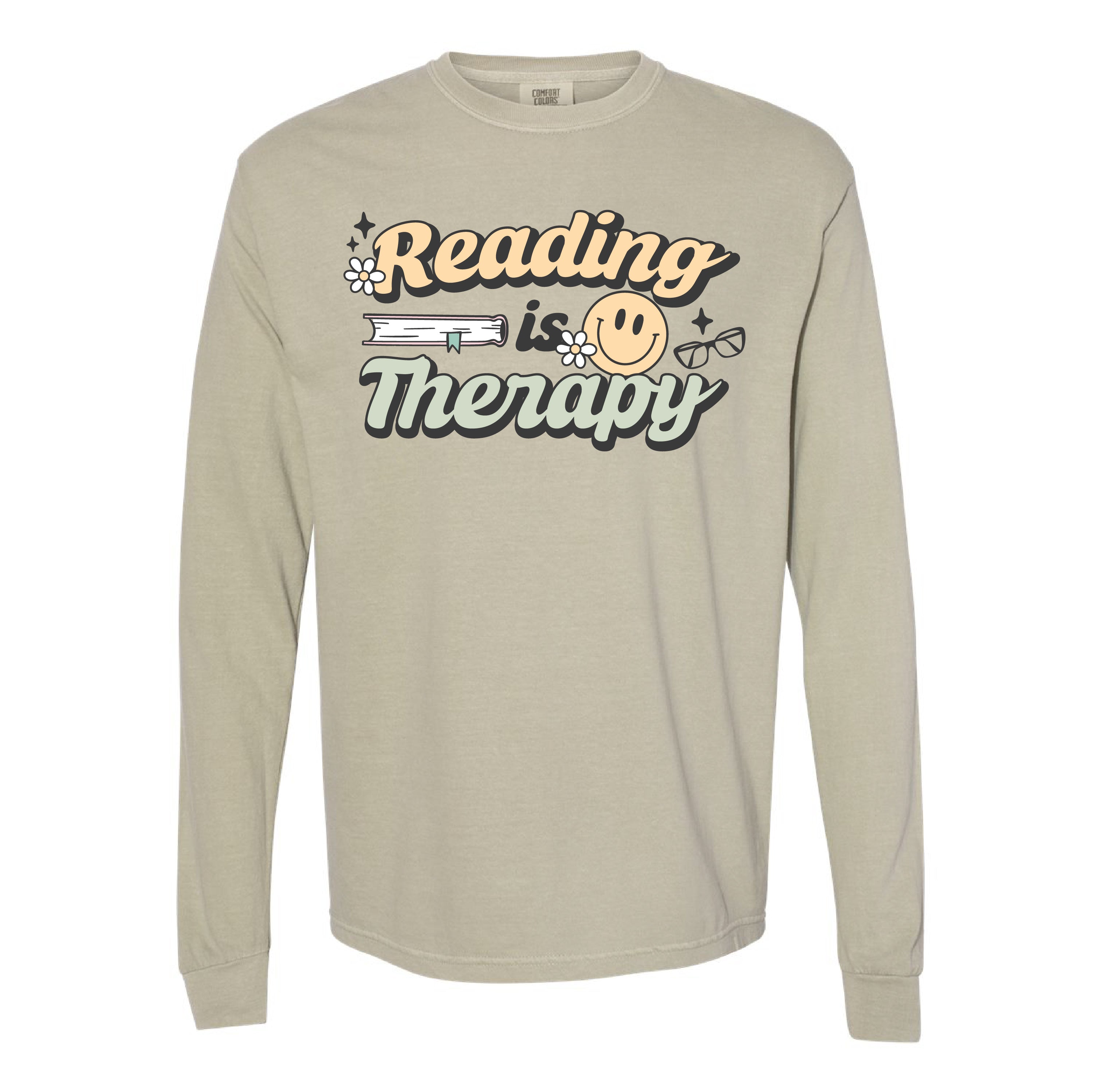 Reading is Therapy - Long Sleeve Comfort Colors Tee Little Mama Shirt Shop