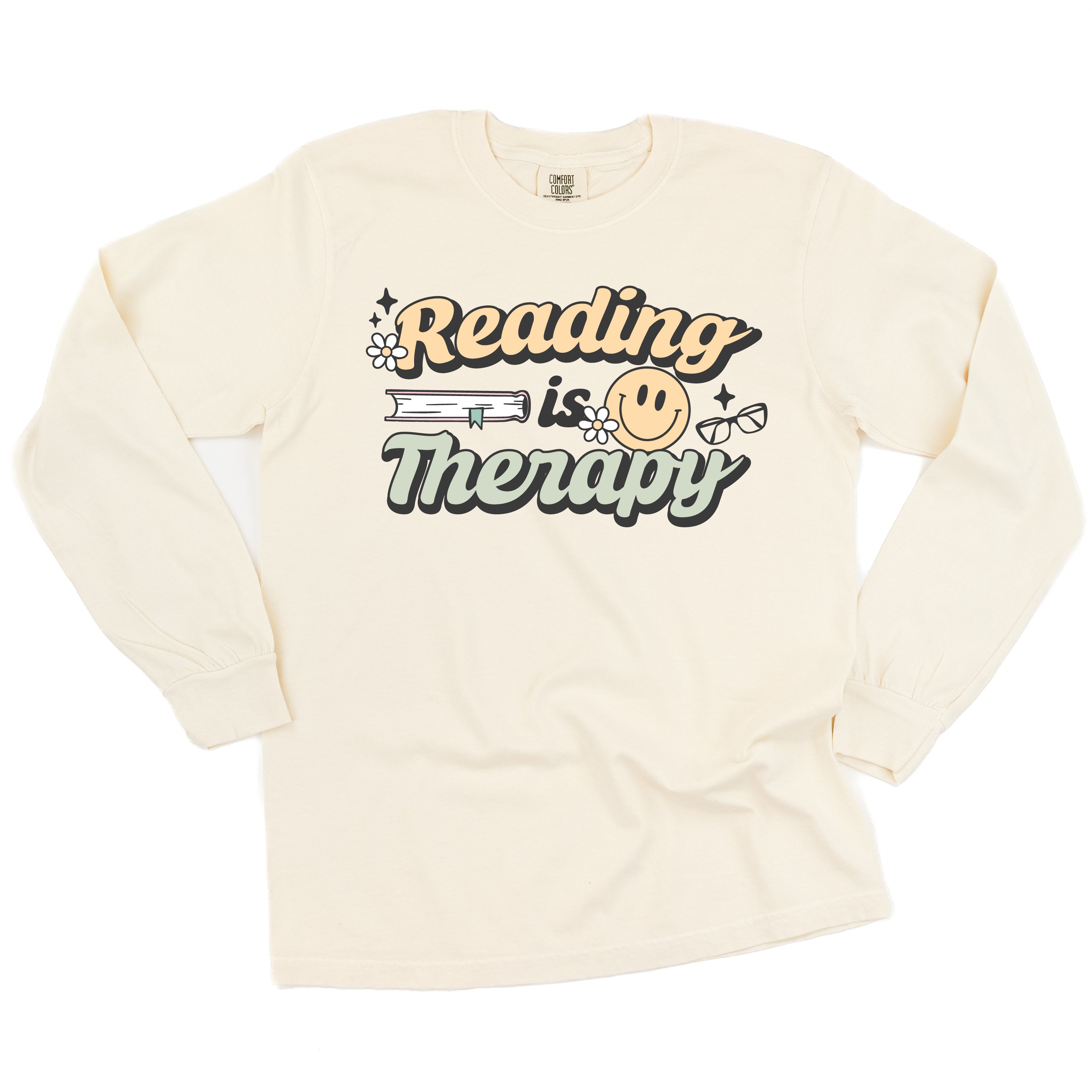 Reading is Therapy - Long Sleeve Comfort Colors Tee Little Mama Shirt Shop