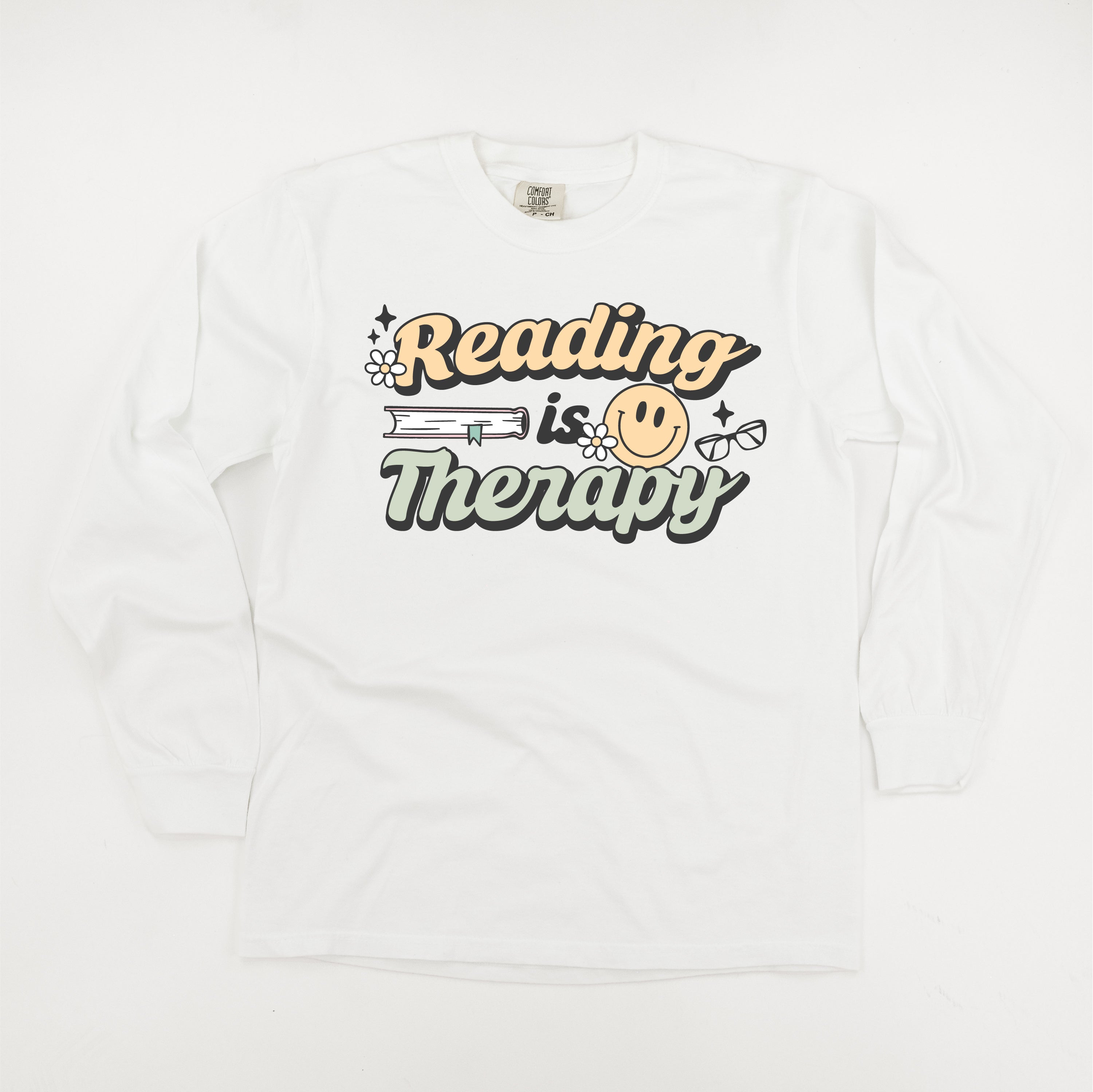Reading is Therapy - Long Sleeve Comfort Colors Tee Little Mama Shirt Shop