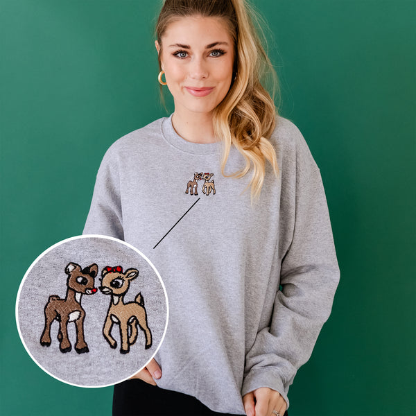 Embroidered BASIC Fleece - Gray - Reindeer Love