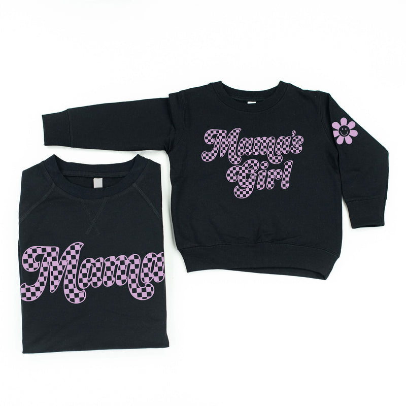 Retro Checkers - MAMA+MAMA'S GIRL - PURPLE DESIGN - Set of 2 BLACK Sweaters