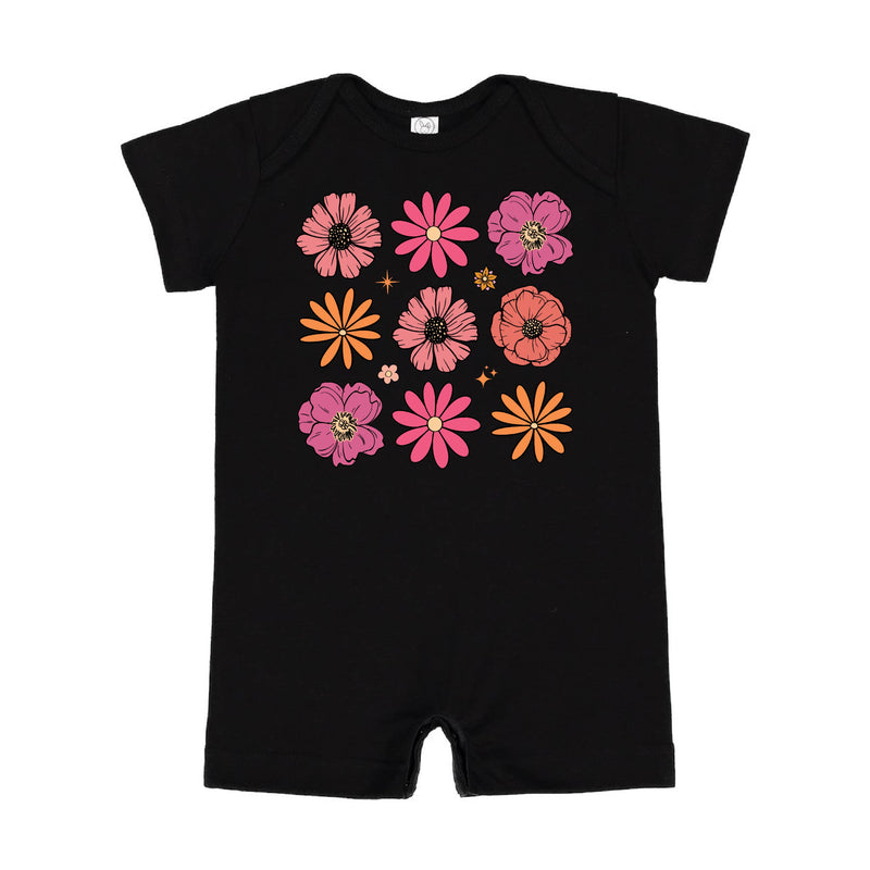 3x3 Spring Flowers - Short Sleeve / Shorts - One Piece Baby Romper