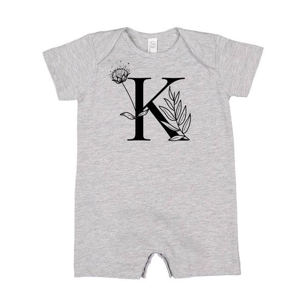 FLORAL INITIALS - Short Sleeve / Shorts - One Piece Baby Romper