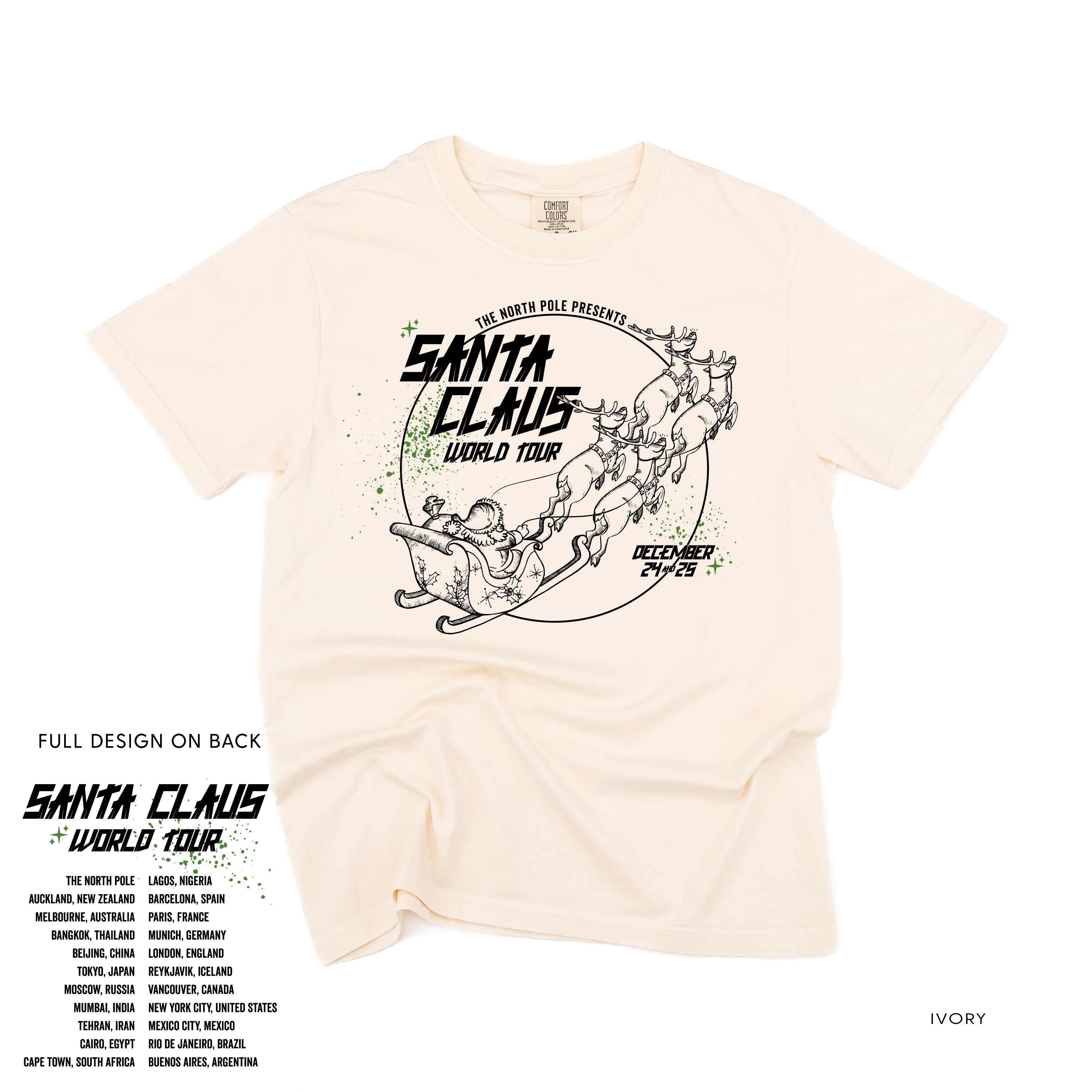 Santa Claus World Tour (f&b) - Comfort Colors Tee Little Mama Shirt Shop