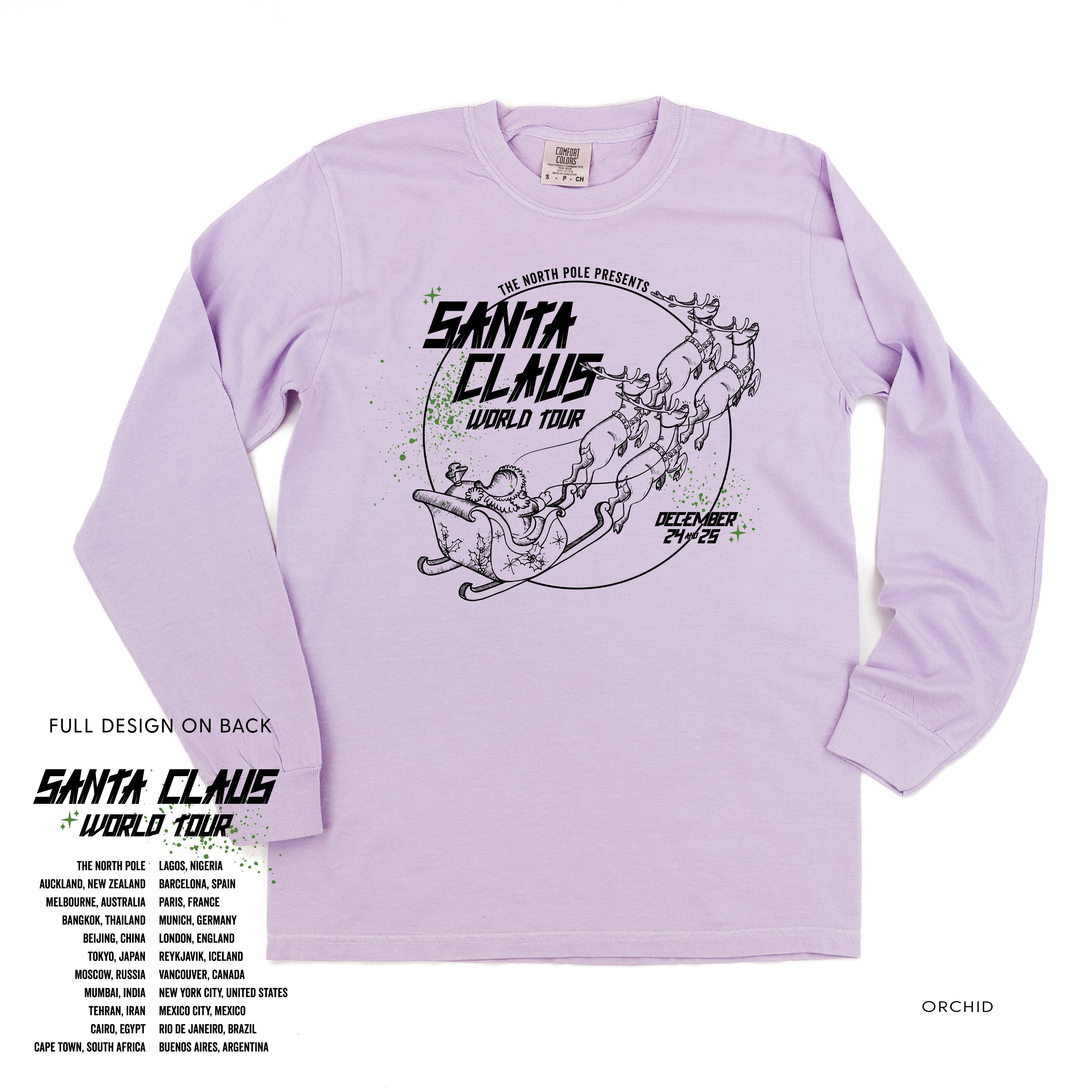 Santa Claus World Tour (f&b) - LONG SLEEVE Comfort Colors Tee Little Mama Shirt Shop