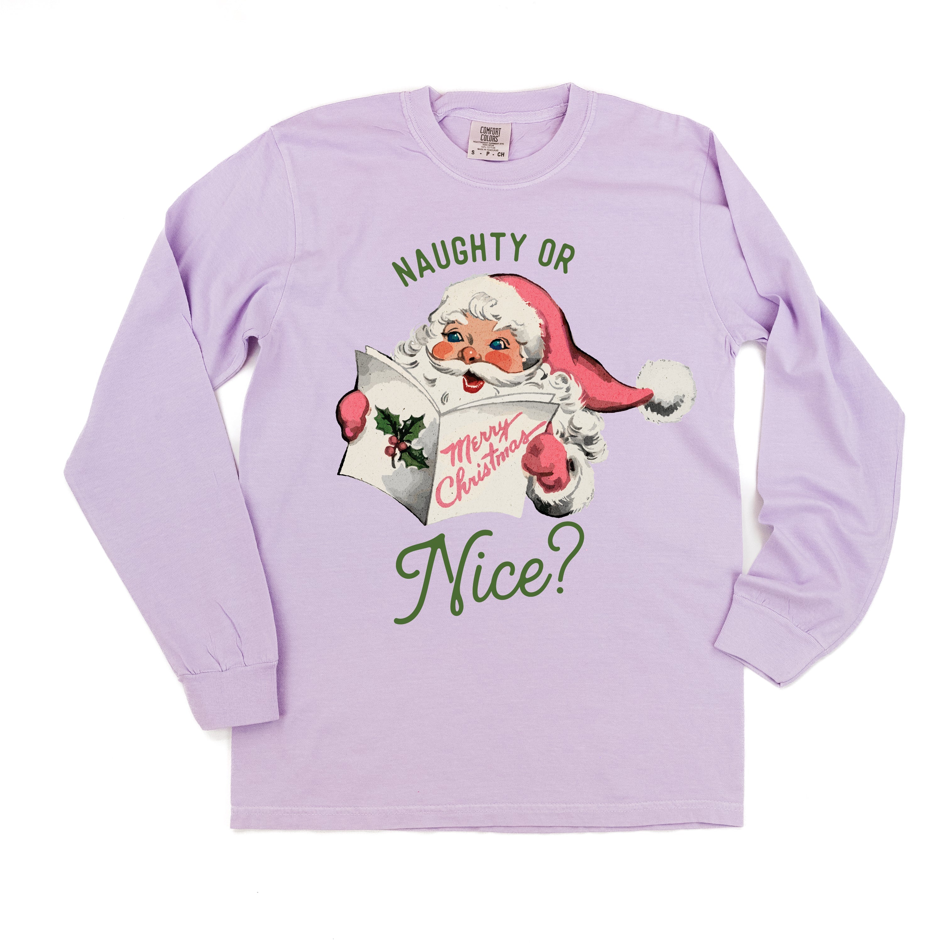 Naughty Or Nice? - LONG SLEEVE Comfort Colors Tee Little Mama Shirt Shop
