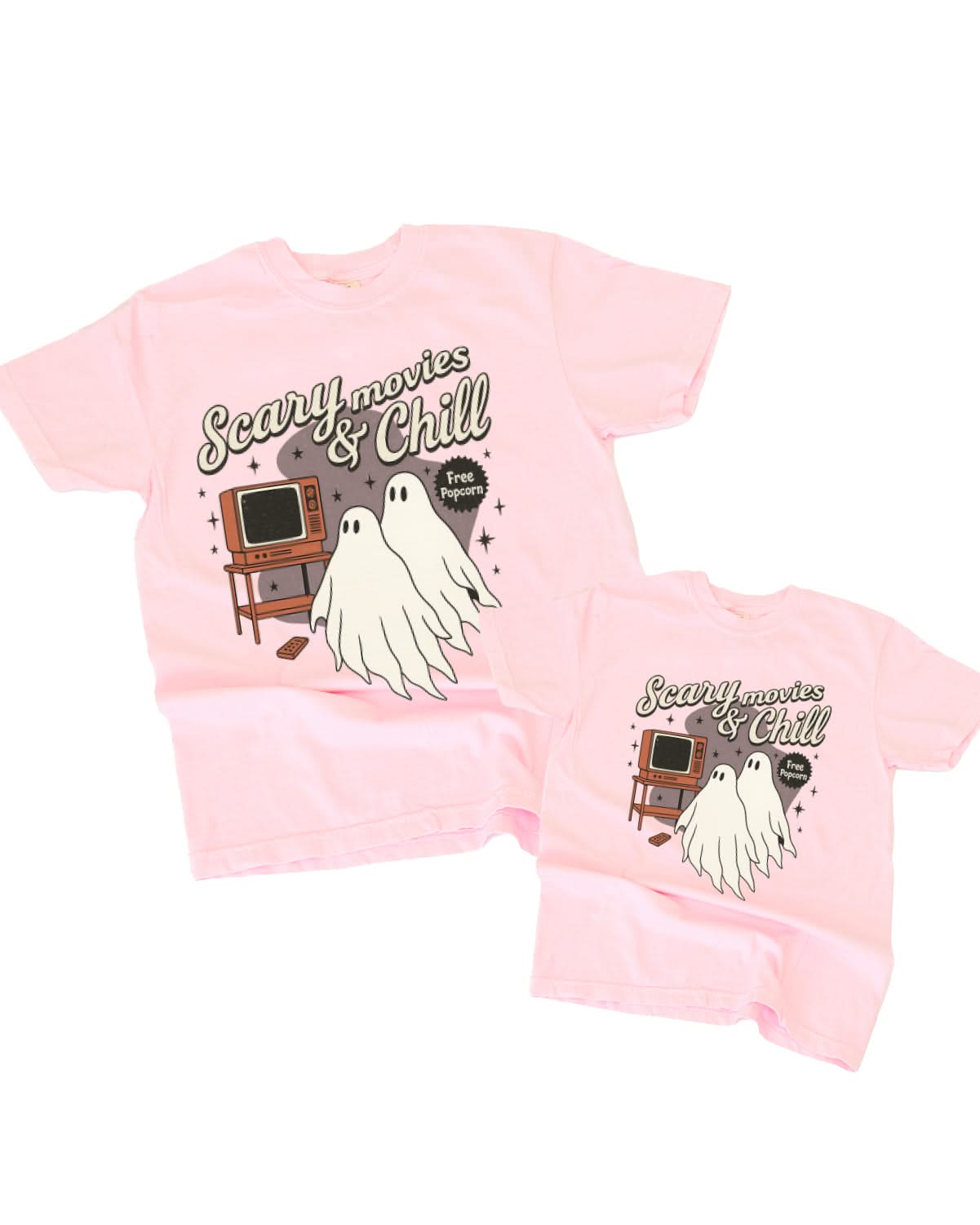 Scary Movies and Chill - Set of 2 Matching Comfort Colors Tees Little Mama Shirt Shop