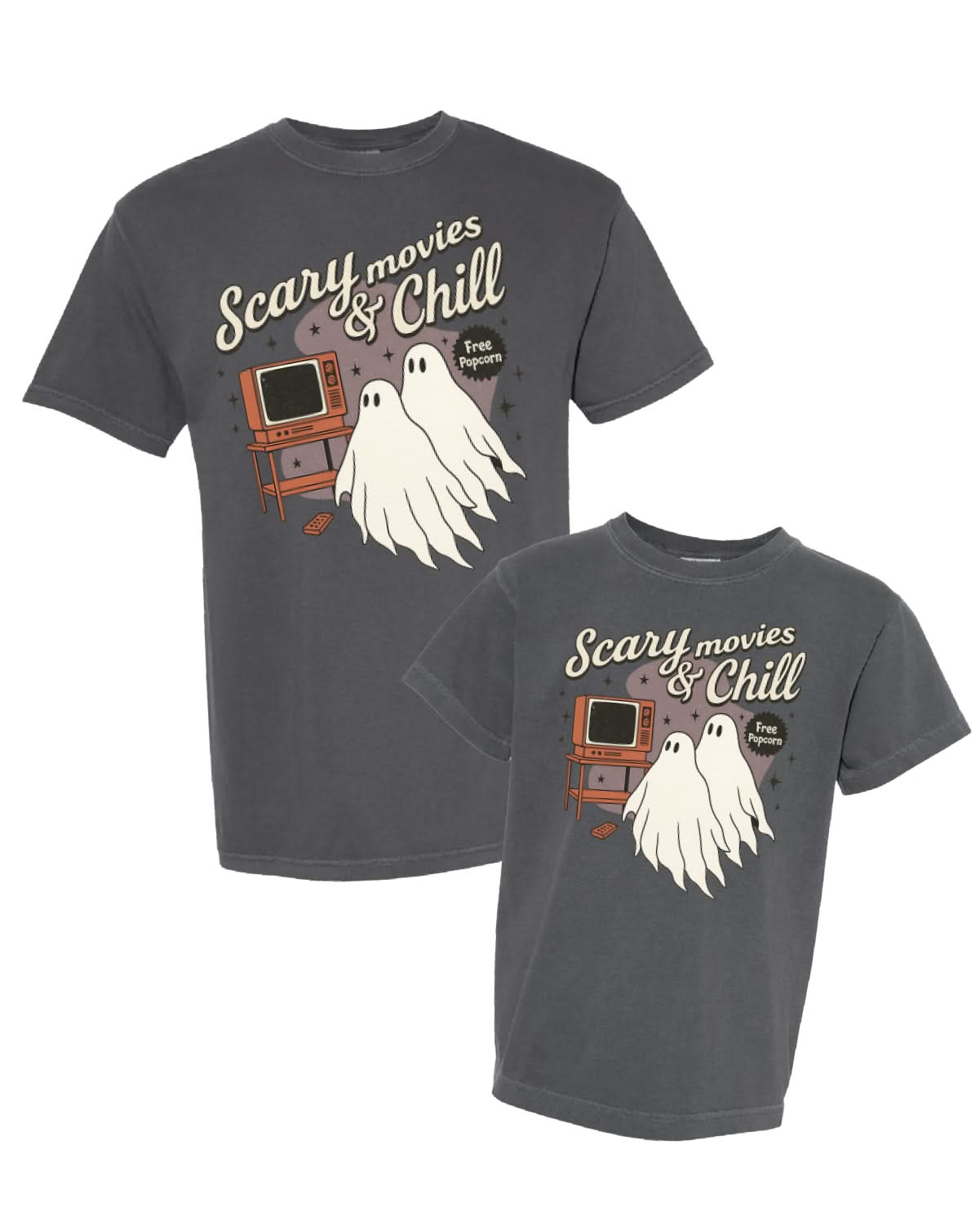 Scary Movies and Chill - Set of 2 Matching Comfort Colors Tees Little Mama Shirt Shop