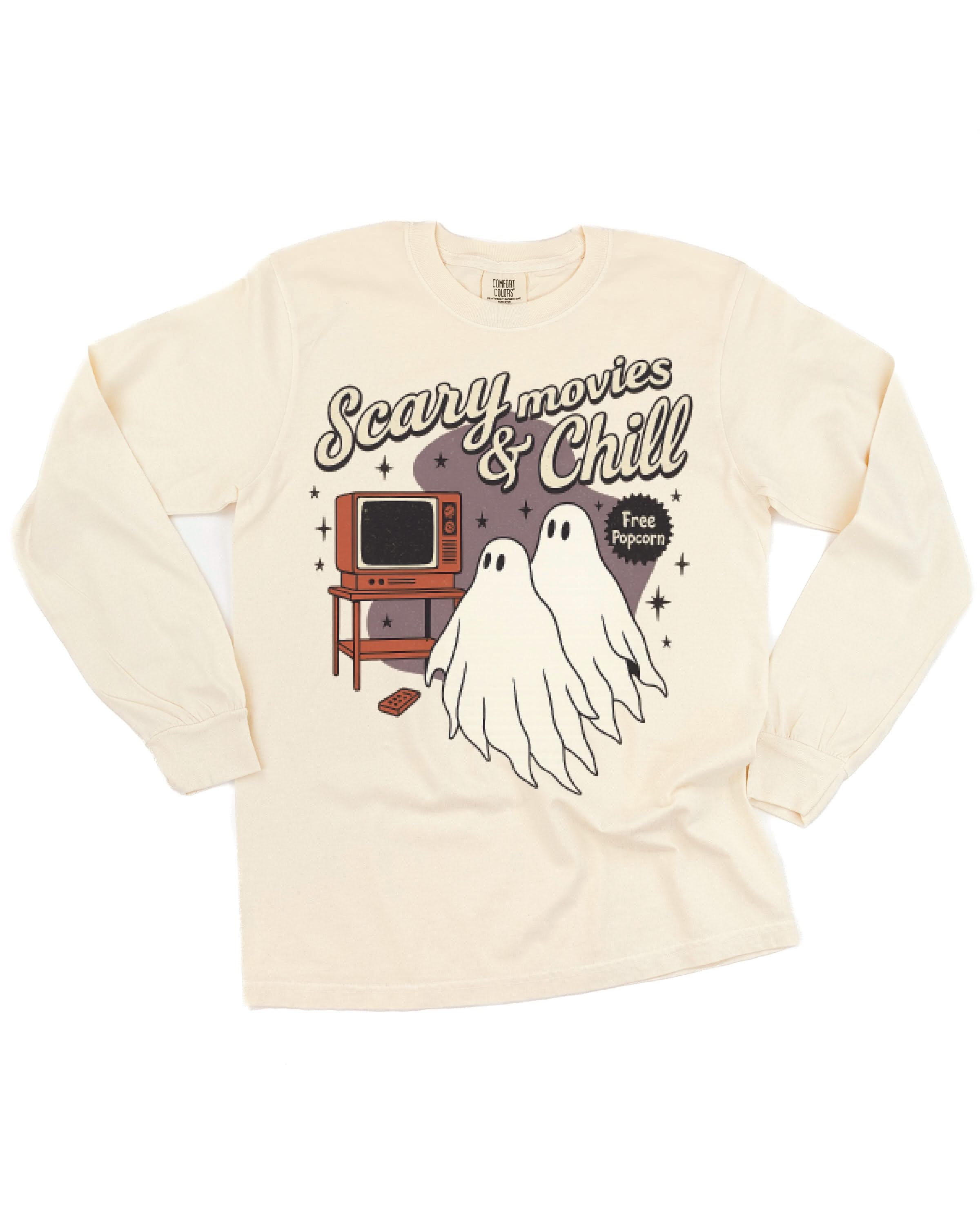 Scary Movies and Chill - Long Sleeve Comfort Colors Tee Little Mama Shirt Shop