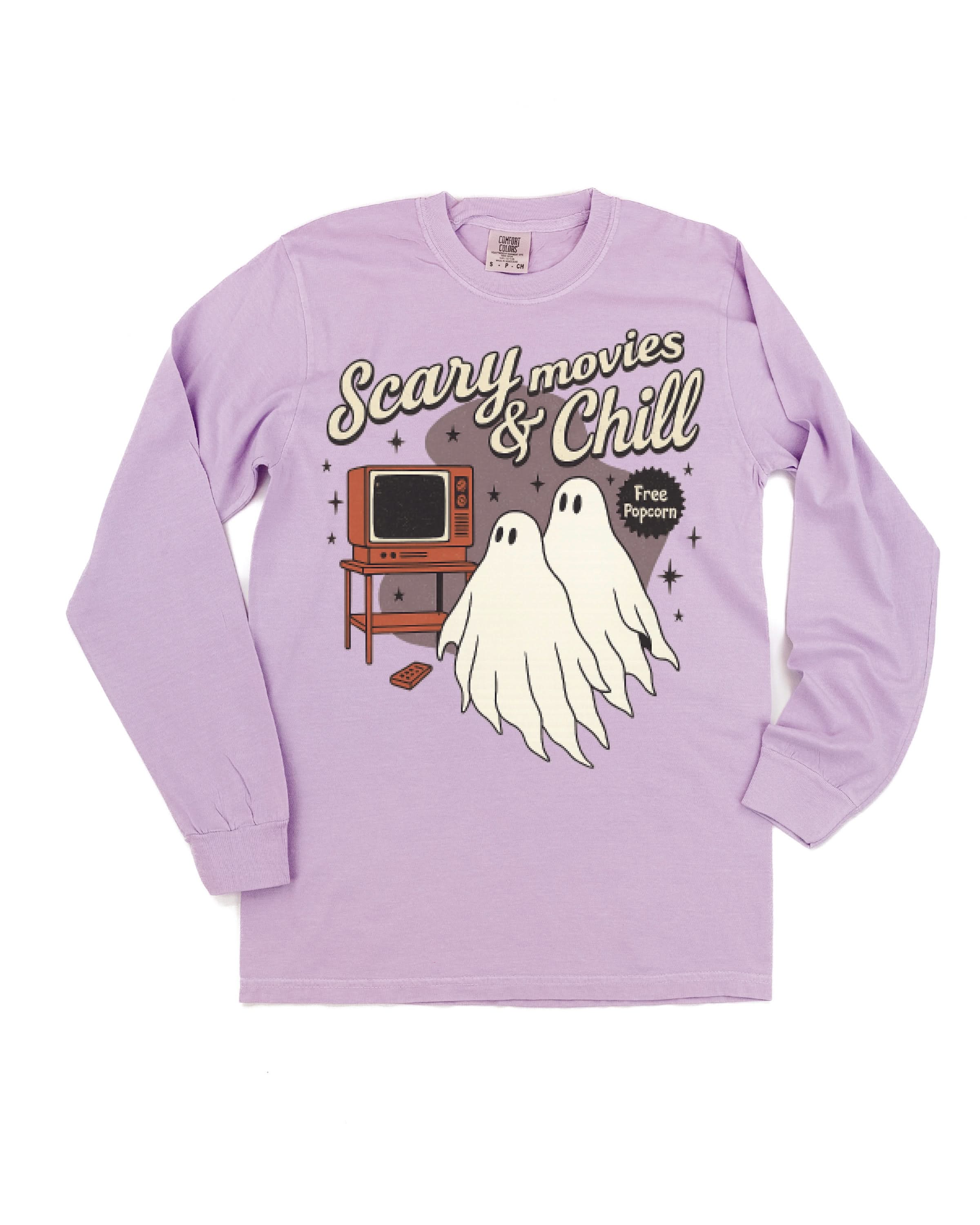 Scary Movies and Chill - Long Sleeve Comfort Colors Tee Little Mama Shirt Shop