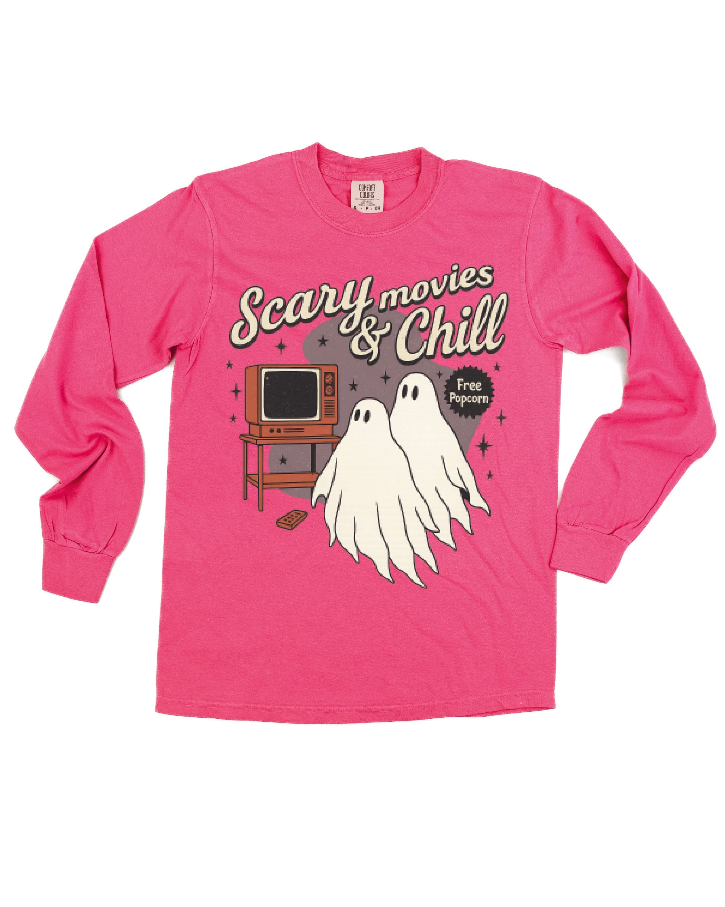 Scary Movies and Chill - Long Sleeve Comfort Colors Tee Little Mama Shirt Shop