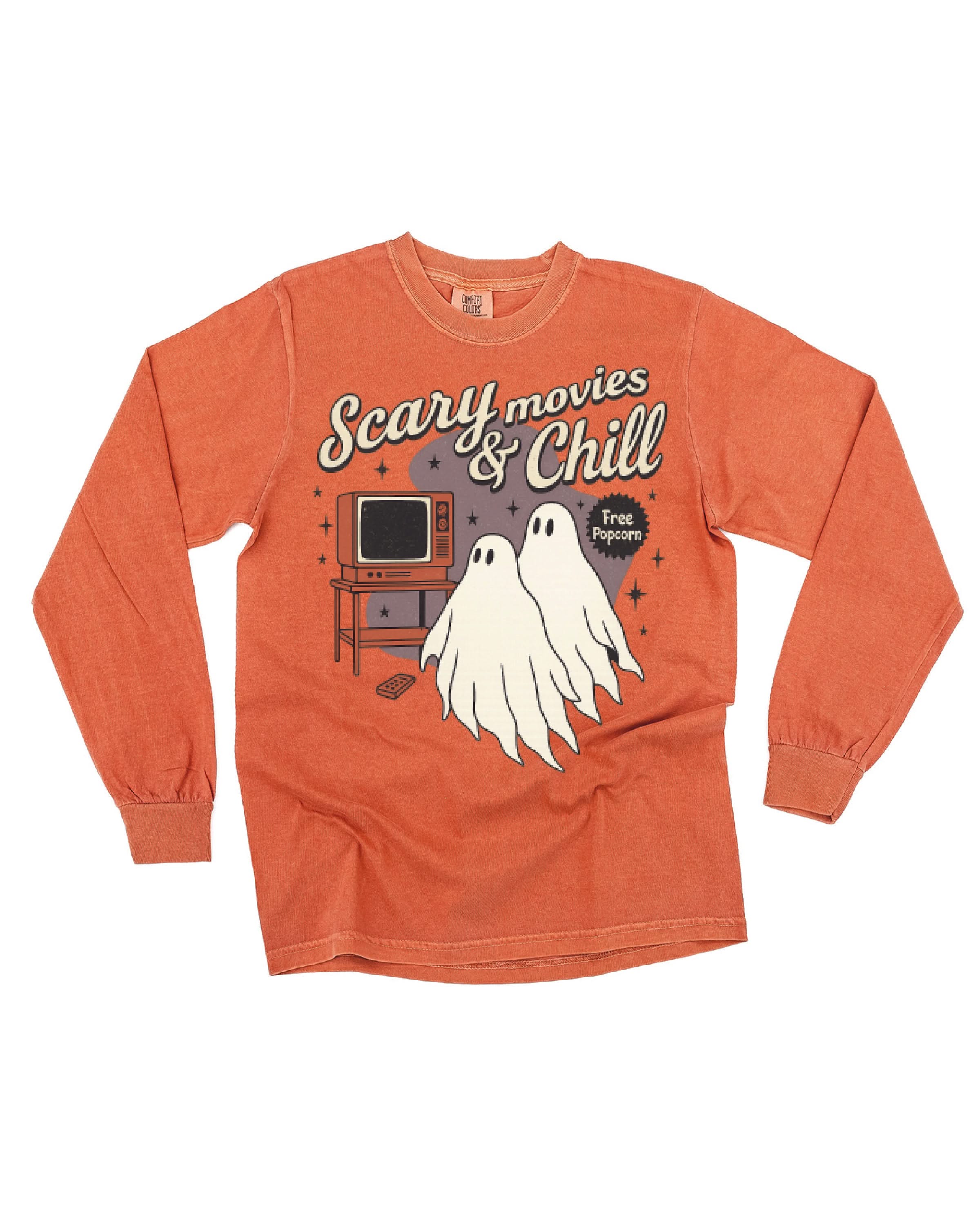 Scary Movies and Chill - Long Sleeve Comfort Colors Tee Little Mama Shirt Shop