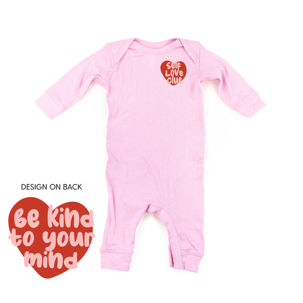 Self Love Club Pocket on Front w/ Be Kind to Your Mind on Back - One Piece Baby Sleeper
