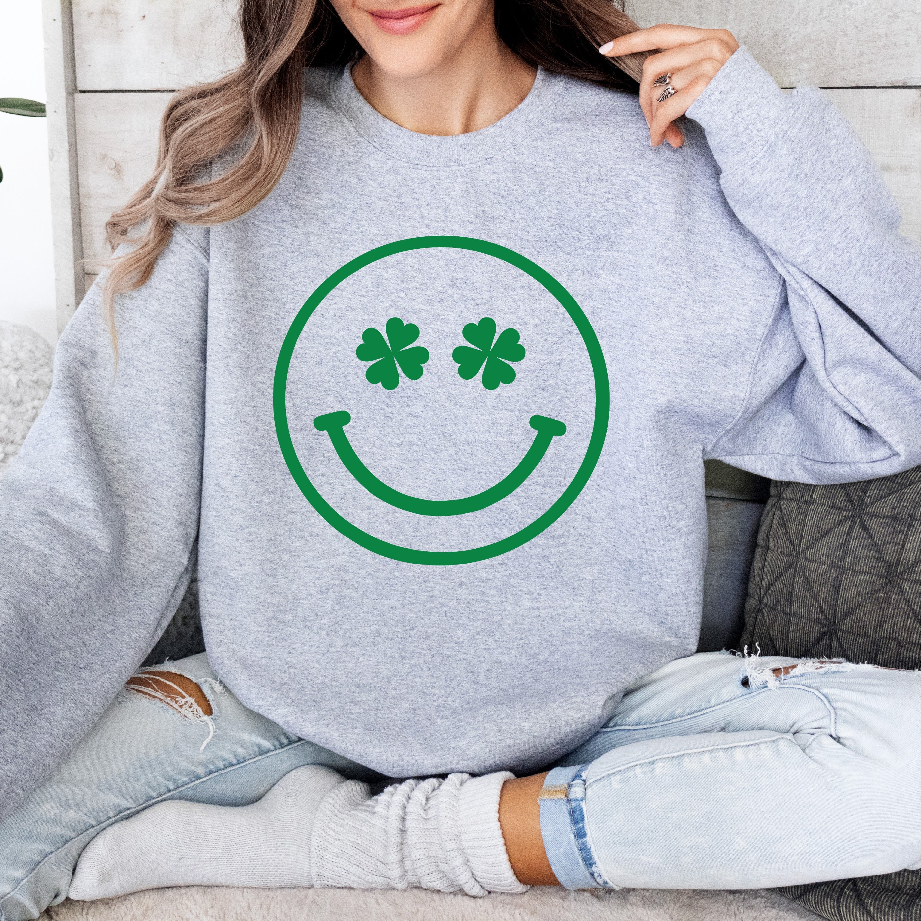 Shamrock Eyes Smiley - BASIC Fleece Little Mama Shirt Shop LLC