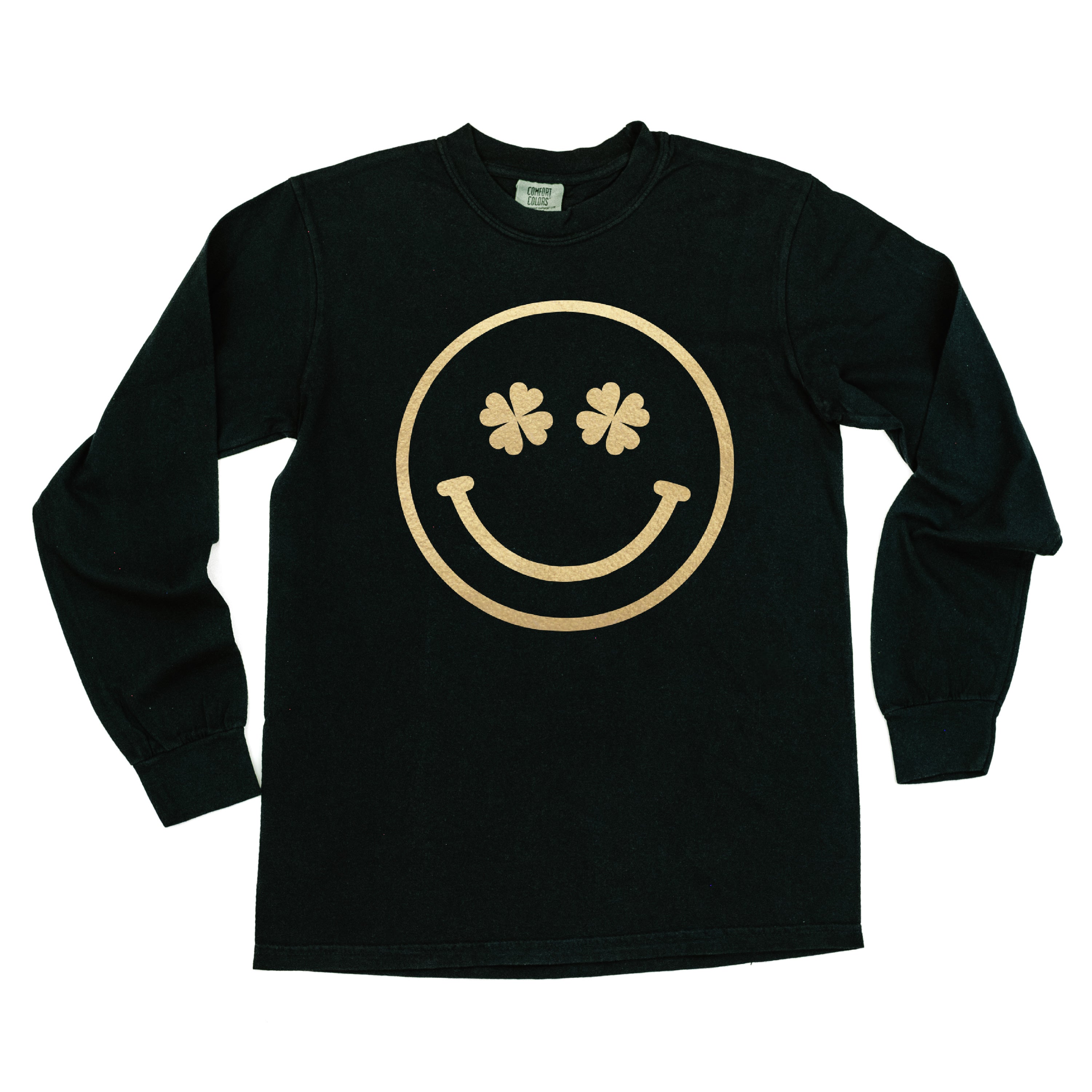 Shamrock Eyes Smiley - LONG SLEEVE Comfort Colors Tee Little Mama Shirt Shop