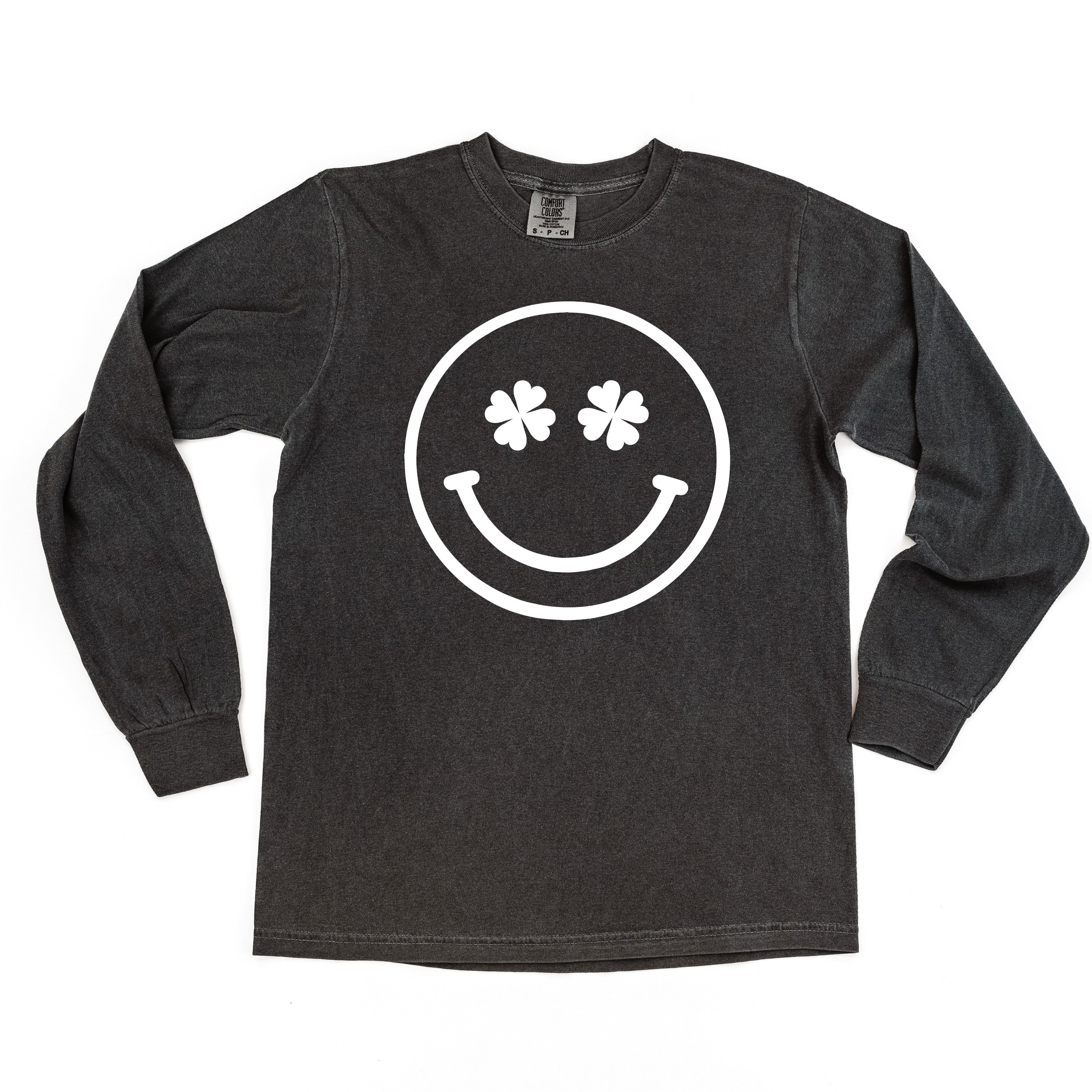 Shamrock Eyes Smiley - LONG SLEEVE Comfort Colors Tee Little Mama Shirt Shop