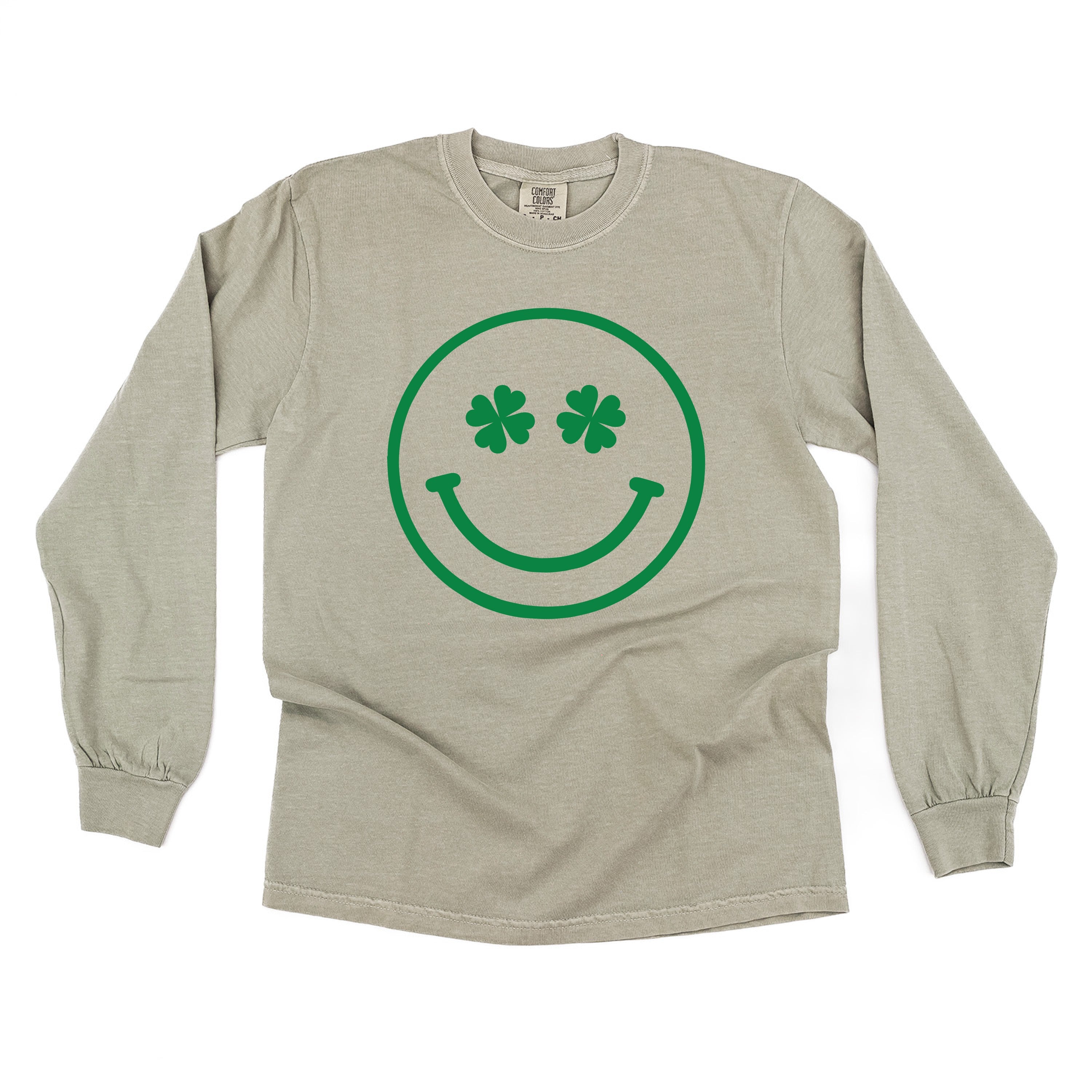 Shamrock Eyes Smiley - LONG SLEEVE Comfort Colors Tee Little Mama Shirt Shop