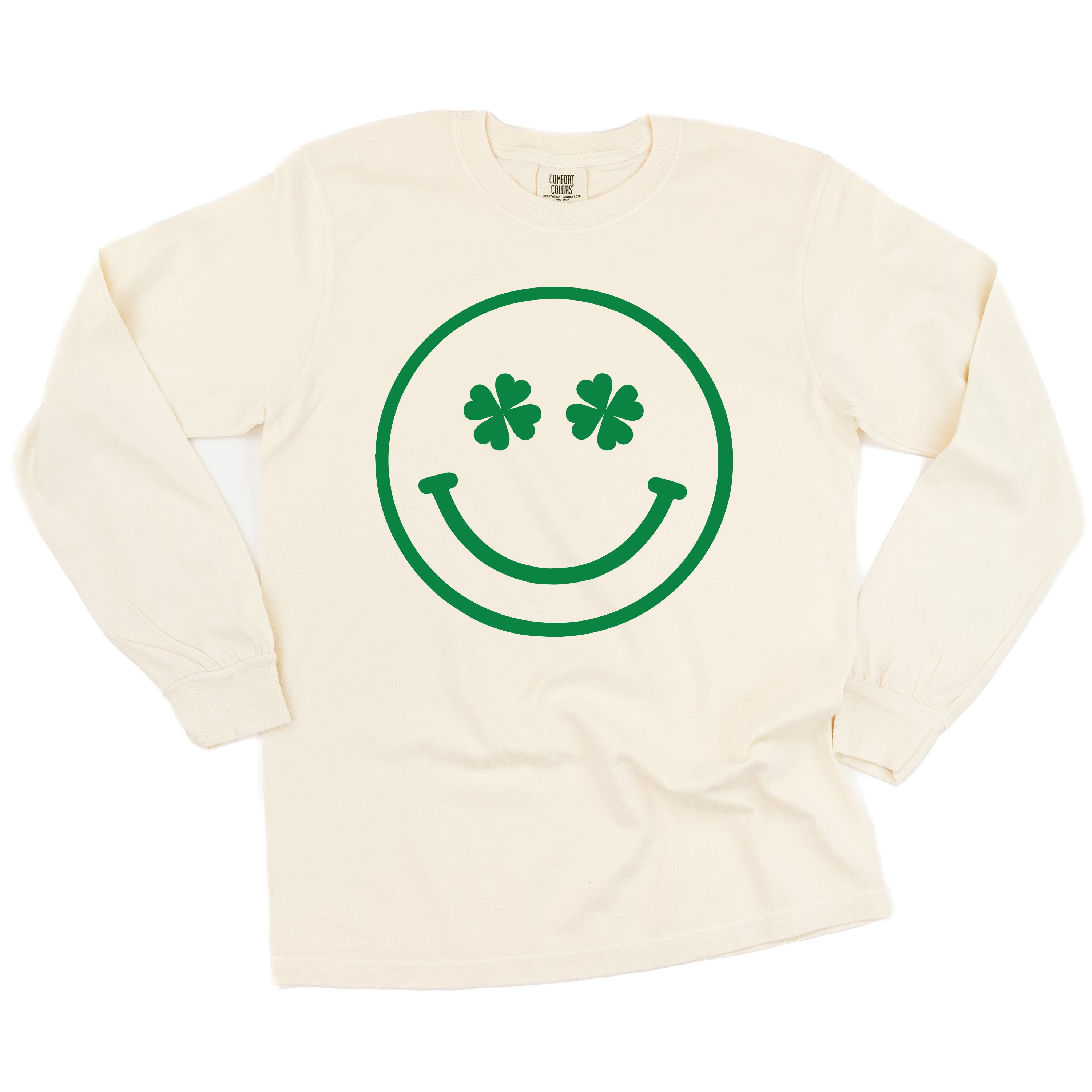 Shamrock Eyes Smiley - LONG SLEEVE Comfort Colors Tee Little Mama Shirt Shop