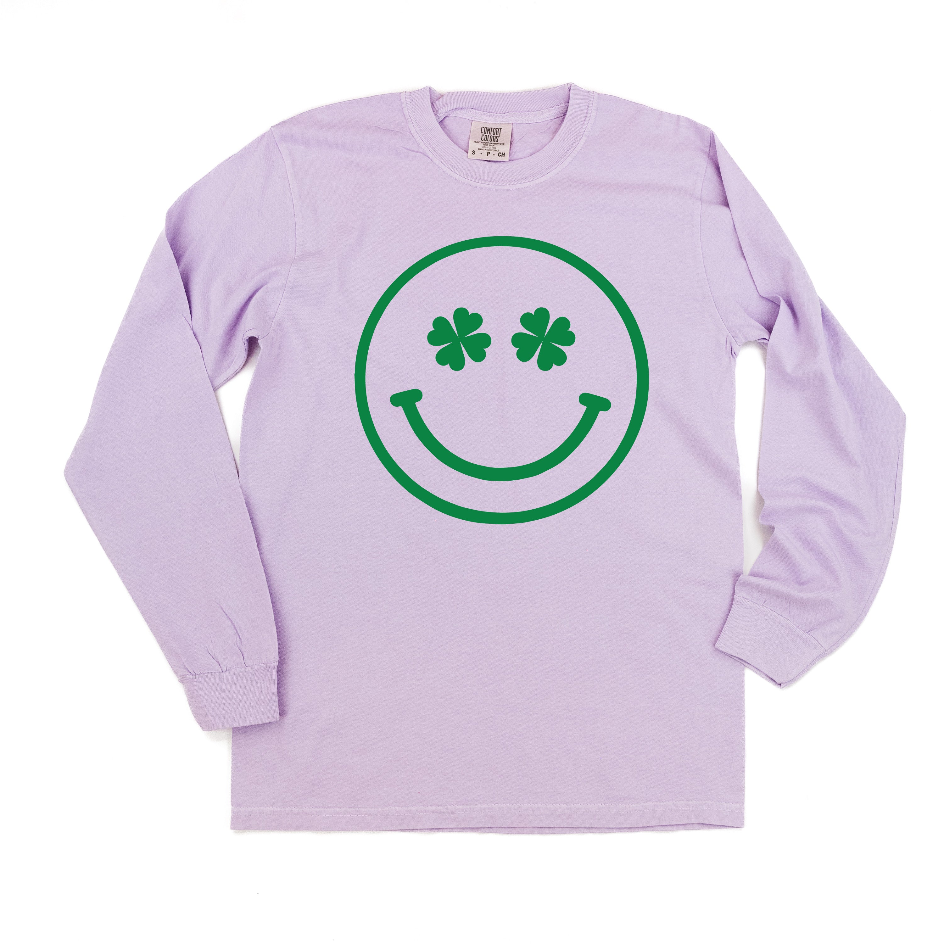 Shamrock Eyes Smiley - LONG SLEEVE Comfort Colors Tee Little Mama Shirt Shop