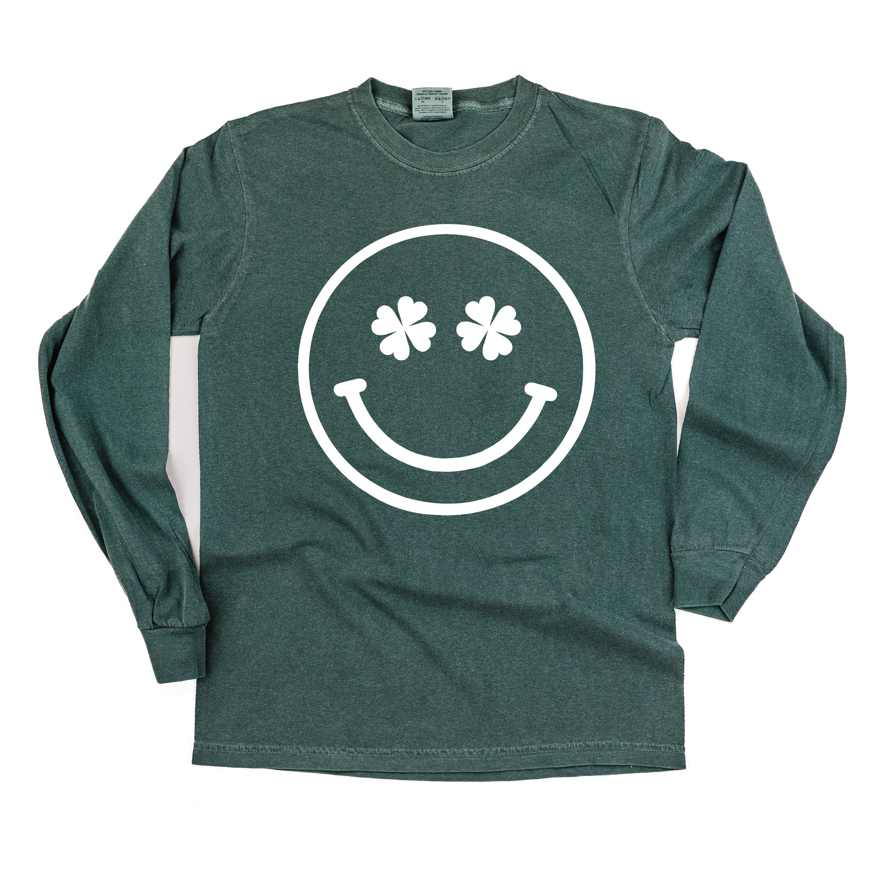 Shamrock Eyes Smiley - LONG SLEEVE Comfort Colors Tee Little Mama Shirt Shop