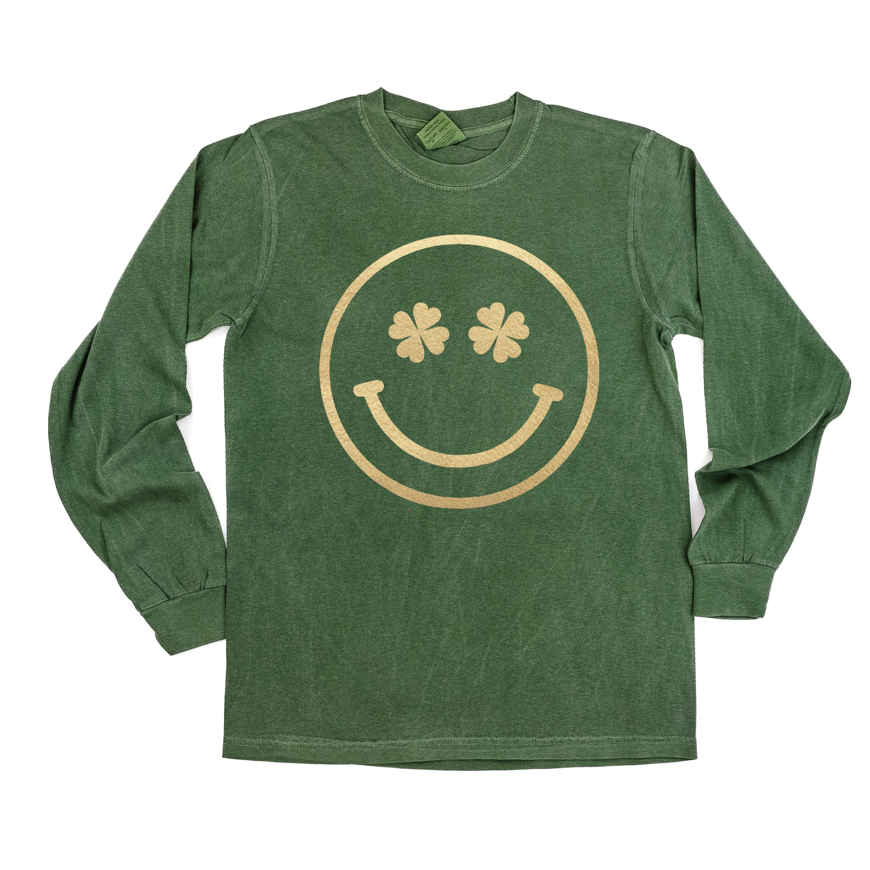 Shamrock Eyes Smiley - LONG SLEEVE Comfort Colors Tee Little Mama Shirt Shop