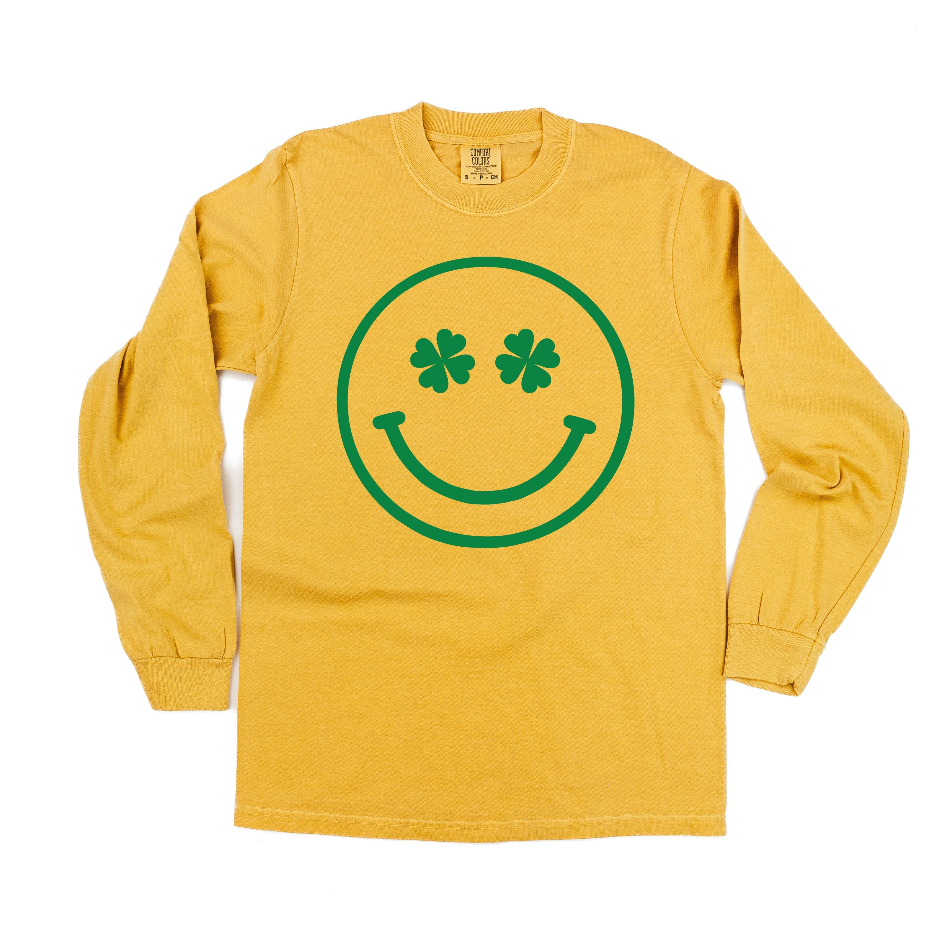 Shamrock Eyes Smiley - LONG SLEEVE Comfort Colors Tee Little Mama Shirt Shop