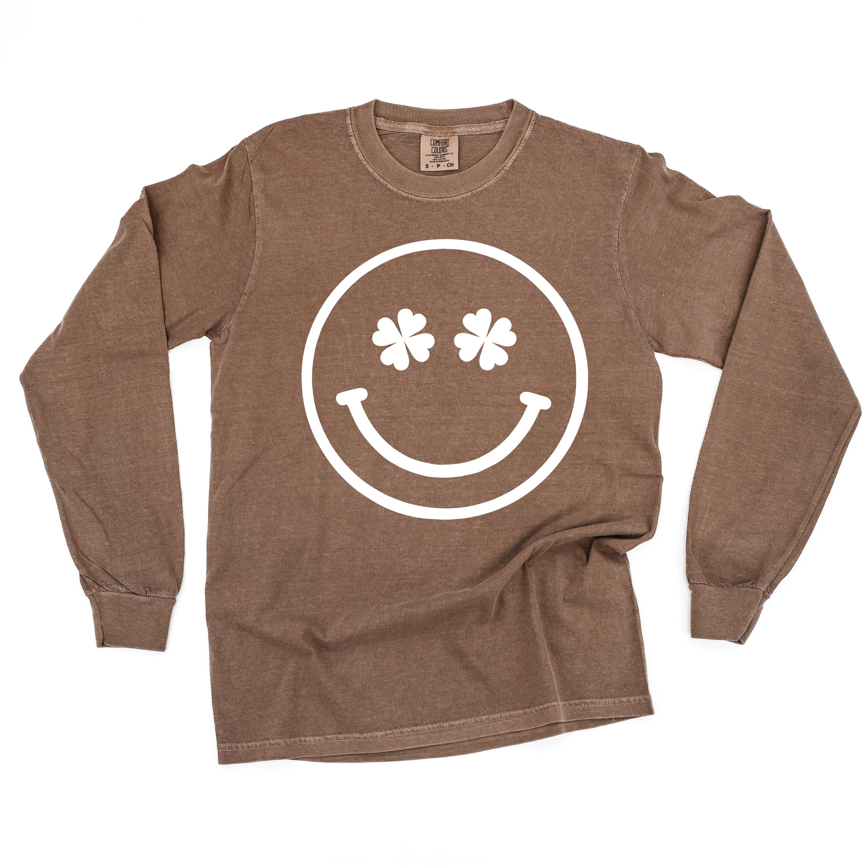 Shamrock Eyes Smiley - LONG SLEEVE Comfort Colors Tee Little Mama Shirt Shop