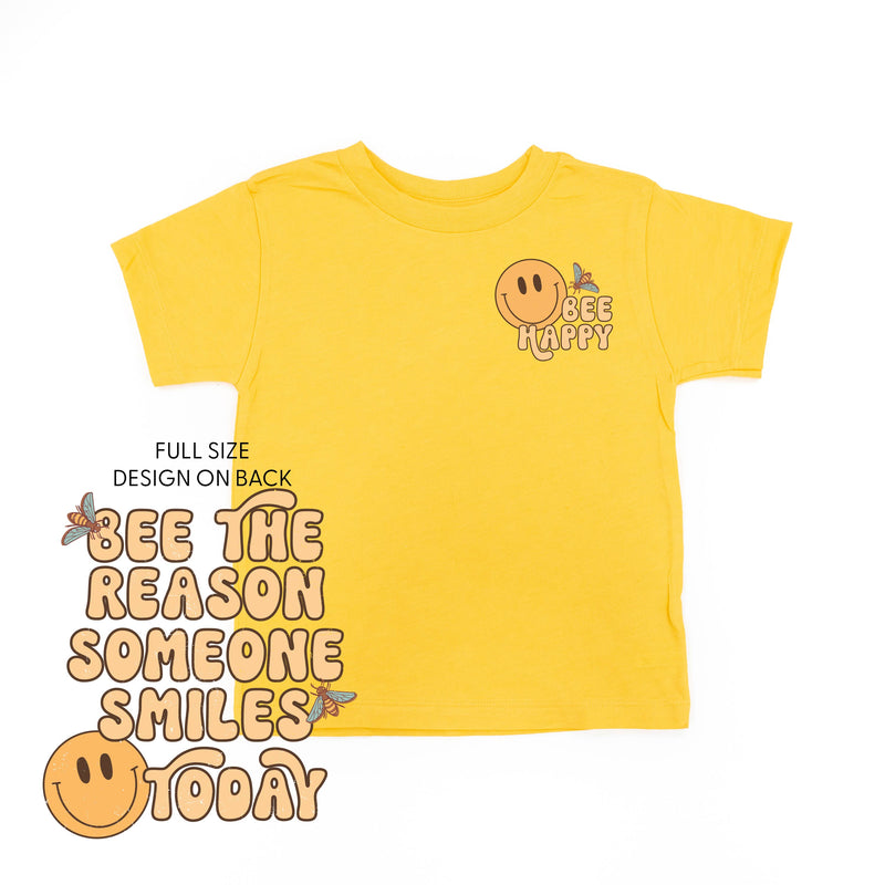 Bee Happy (Pocket) on Front w/ Bee the Reason Someone Smiles Today on Back - Short Sleeve Child Shirt