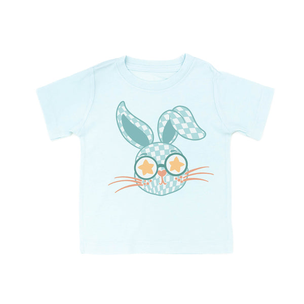 short_sleeve_child_tees_blue_checkered_bunny_little_mama_shirt_shop