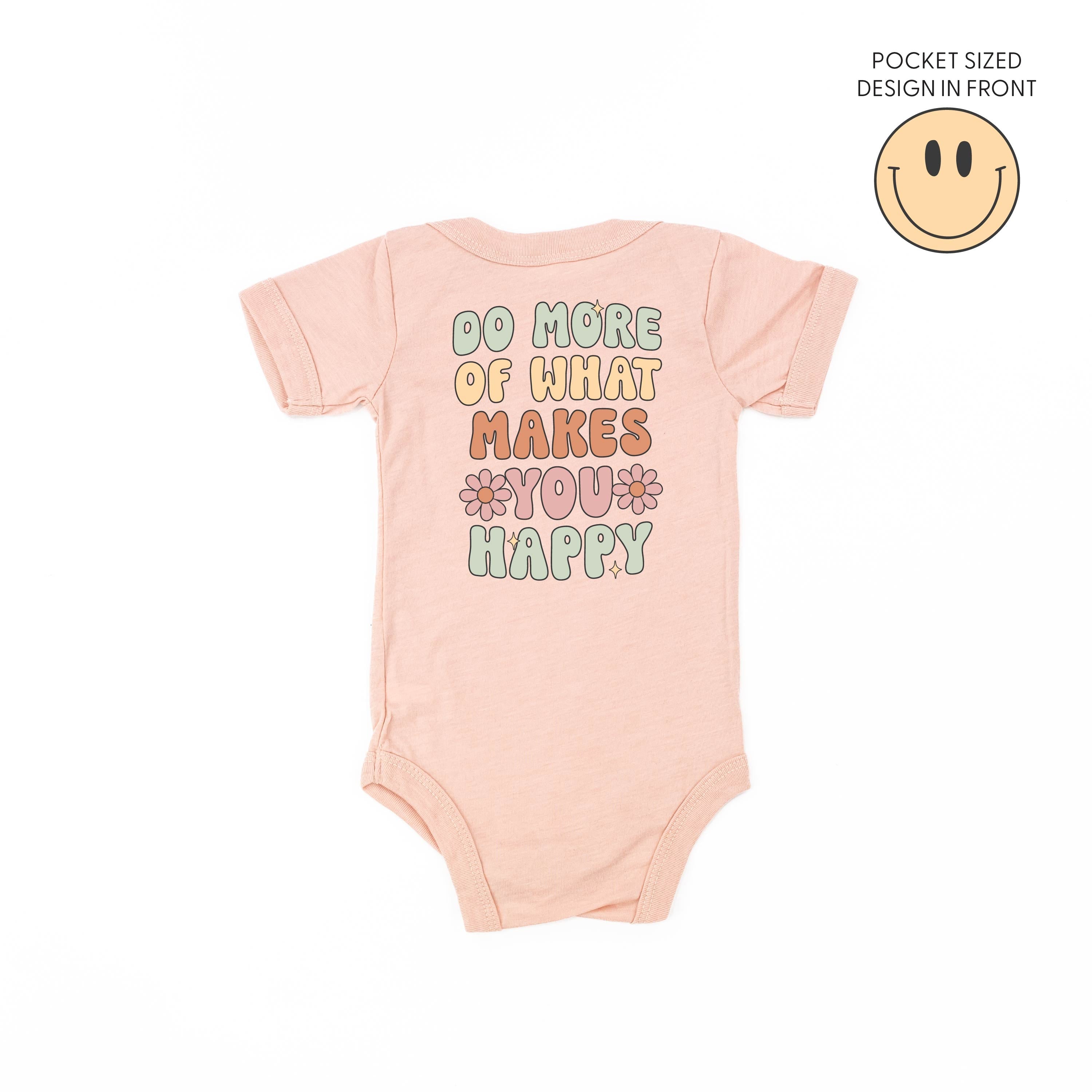 Smiley Pocket on Front w/ Do More Of What Makes You Happy on Back - Child Tee Little Mama Shirt Shop
