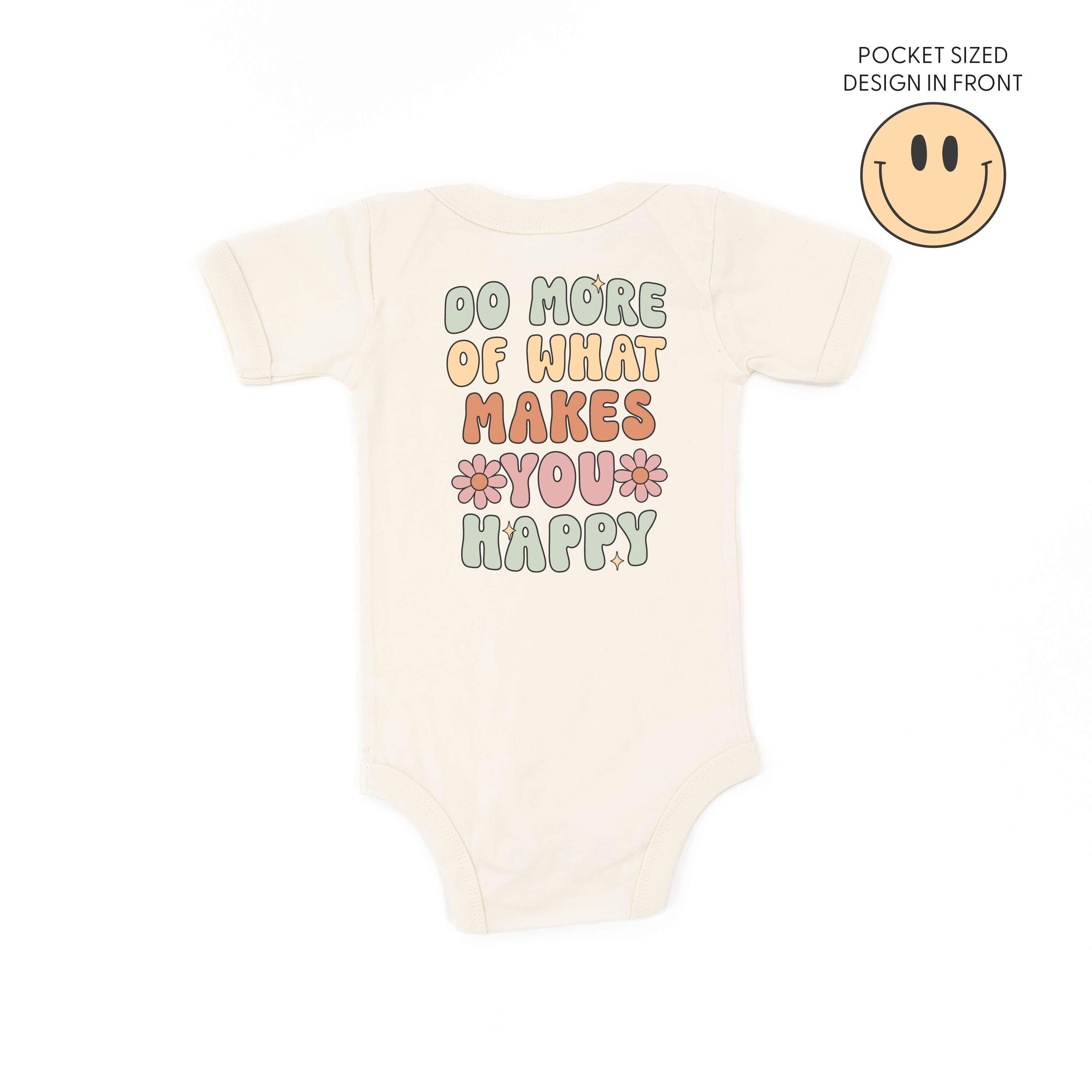 Smiley Pocket on Front w/ Do More Of What Makes You Happy on Back - Child Tee Little Mama Shirt Shop