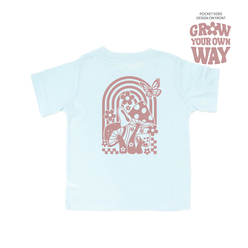 Grow Your Own Way (Pocket Front) w/ Mushrooms on Back - Short Sleeve Child Shirt