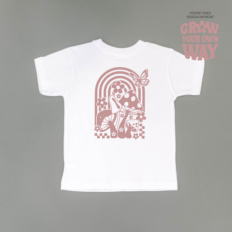 Grow Your Own Way (Pocket Front) w/ Mushrooms on Back - Short Sleeve Child Shirt