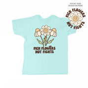 Pick Flowers Not Fights w/pocket on front - Child Tee Little Mama Shirt Shop