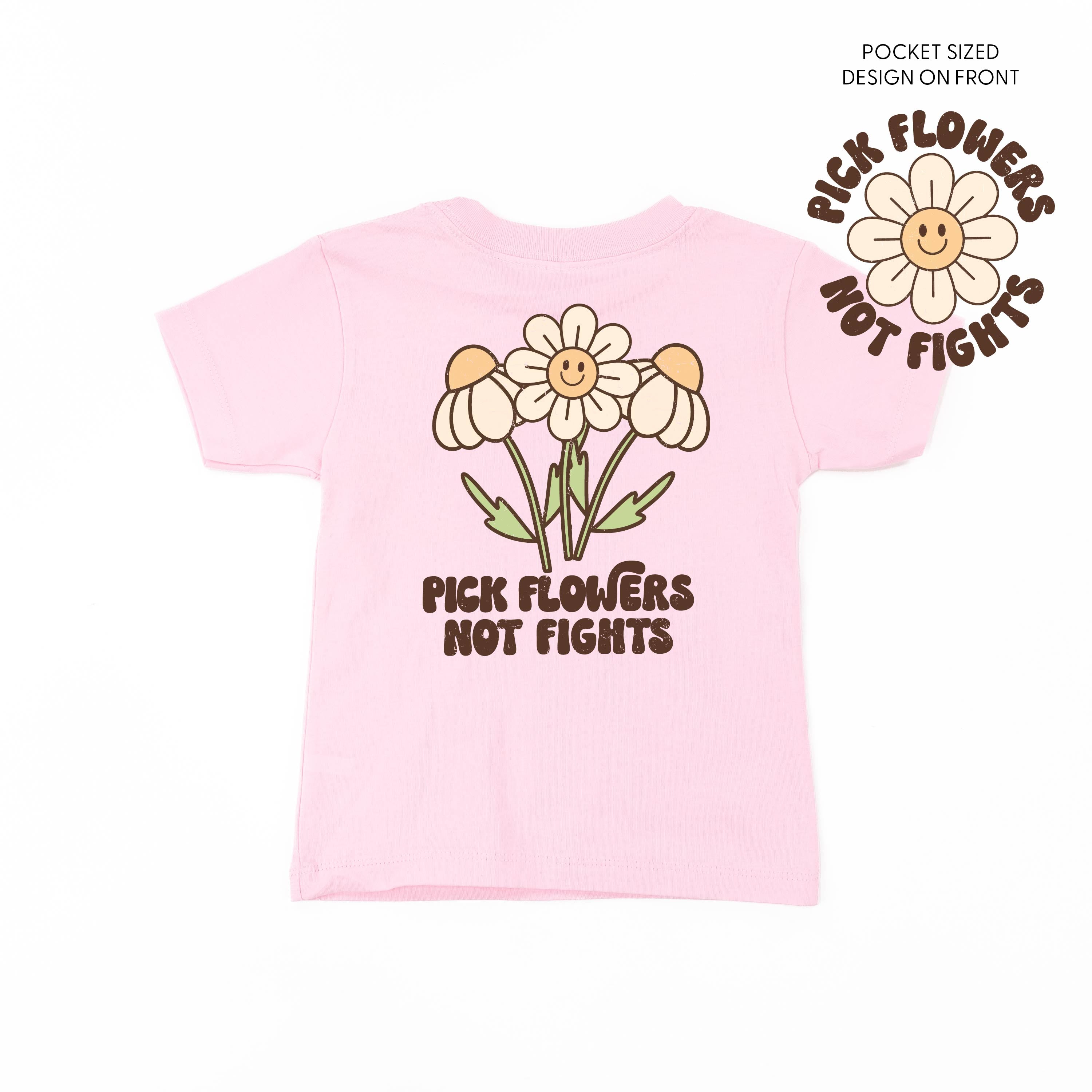 Pick Flowers Not Fights w/pocket on front - Child Tee Little Mama Shirt Shop