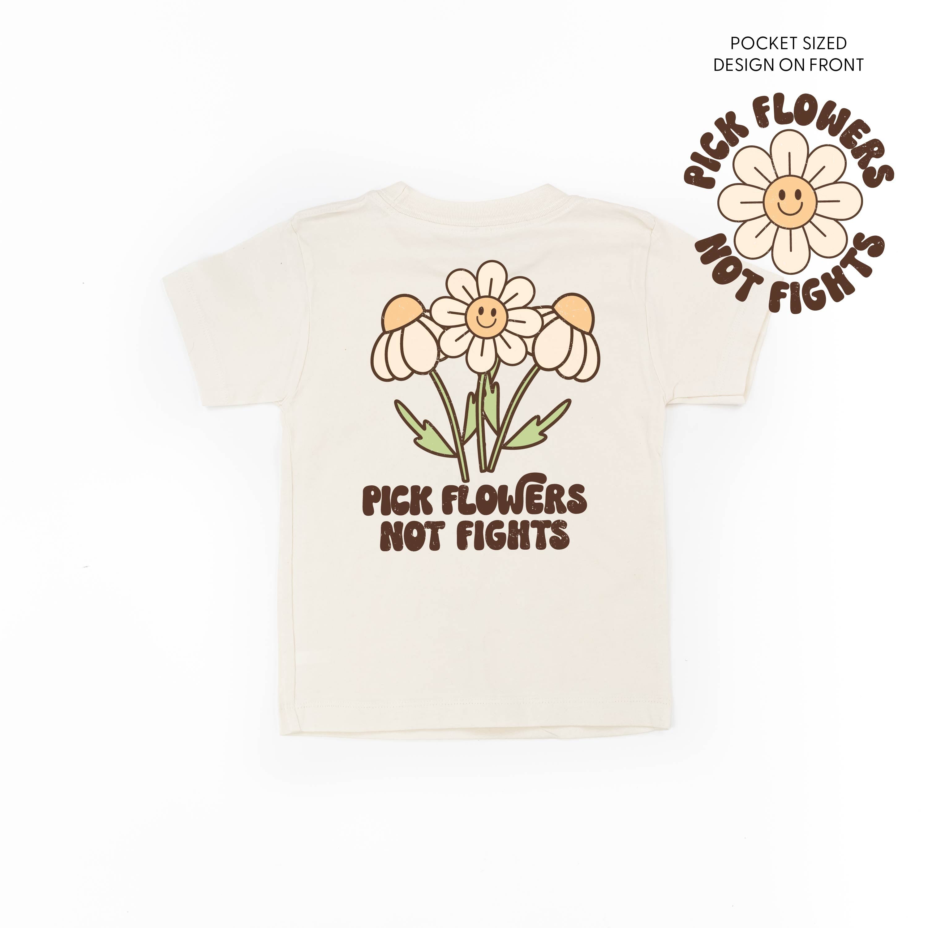Pick Flowers Not Fights w/pocket on front - Child Tee Little Mama Shirt Shop