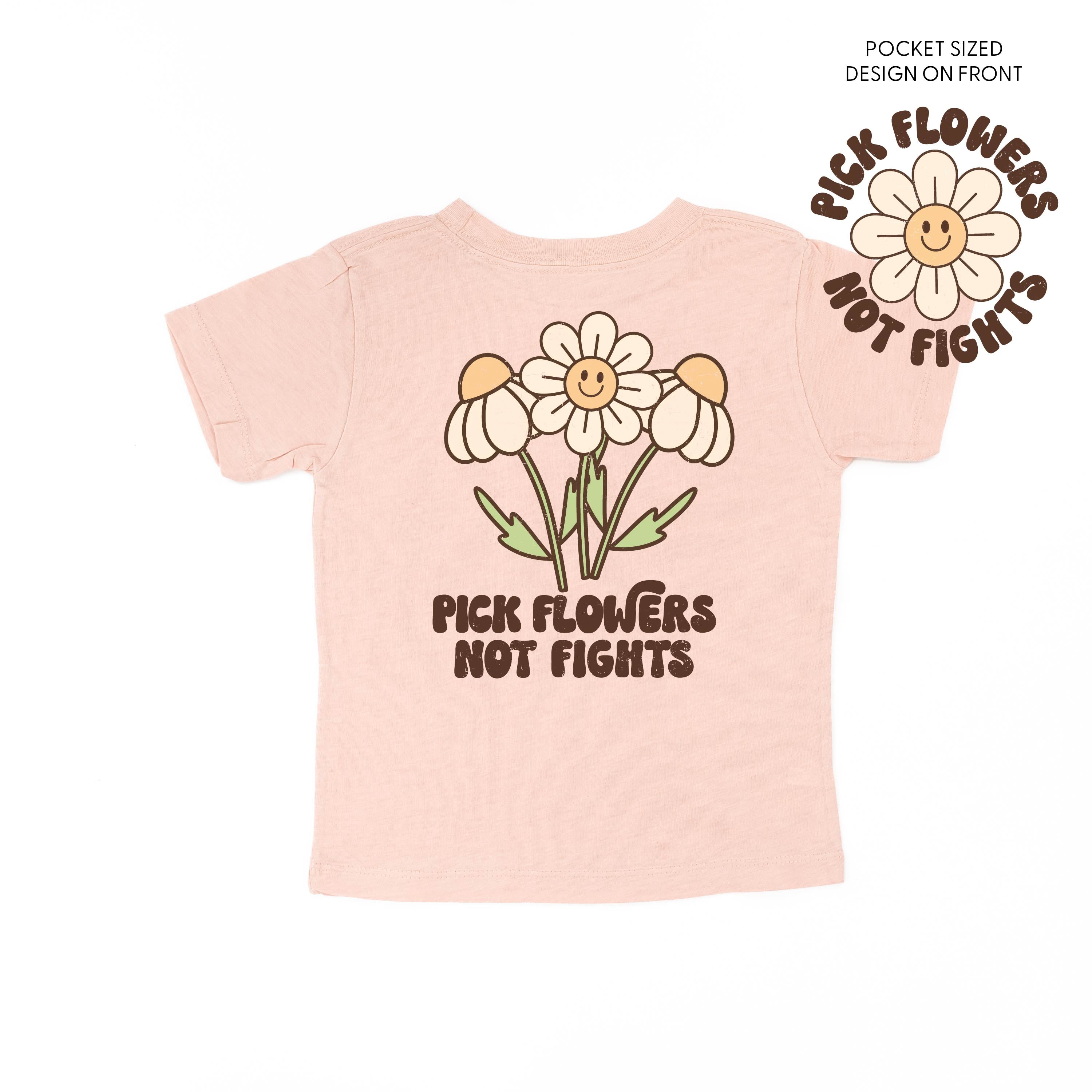 Pick Flowers Not Fights w/pocket on front - Child Tee Little Mama Shirt Shop